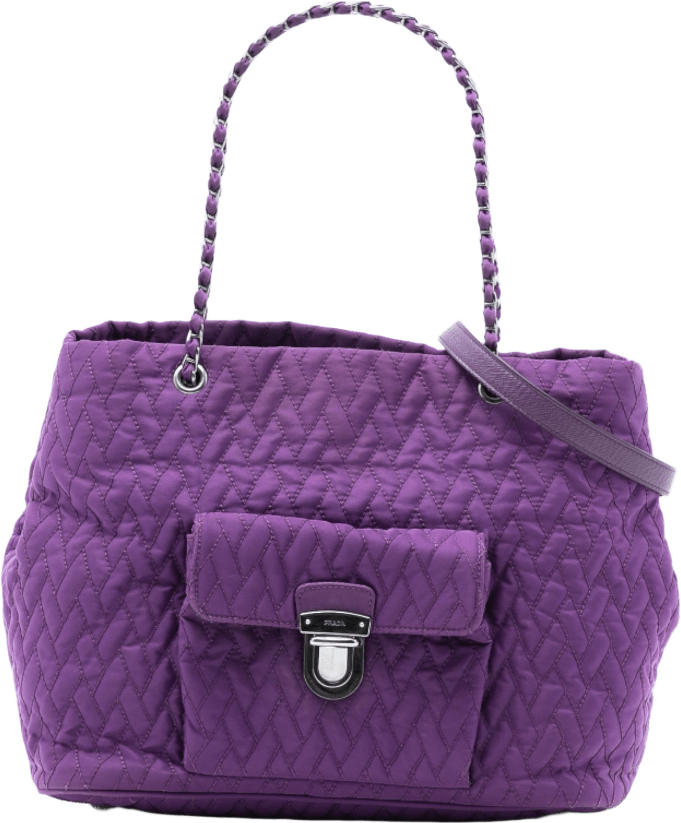 Prada Impuntu Tessuto Chain Tote, från Luxclusif, i färgen purple.