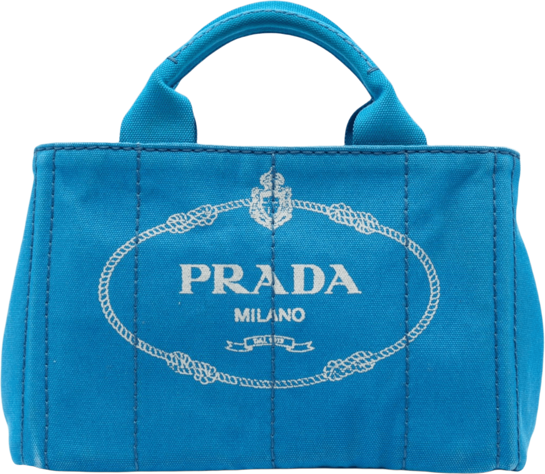Prada Small Canvas Canapa Logo Satchel, från Luxclusif, i färgen blue.