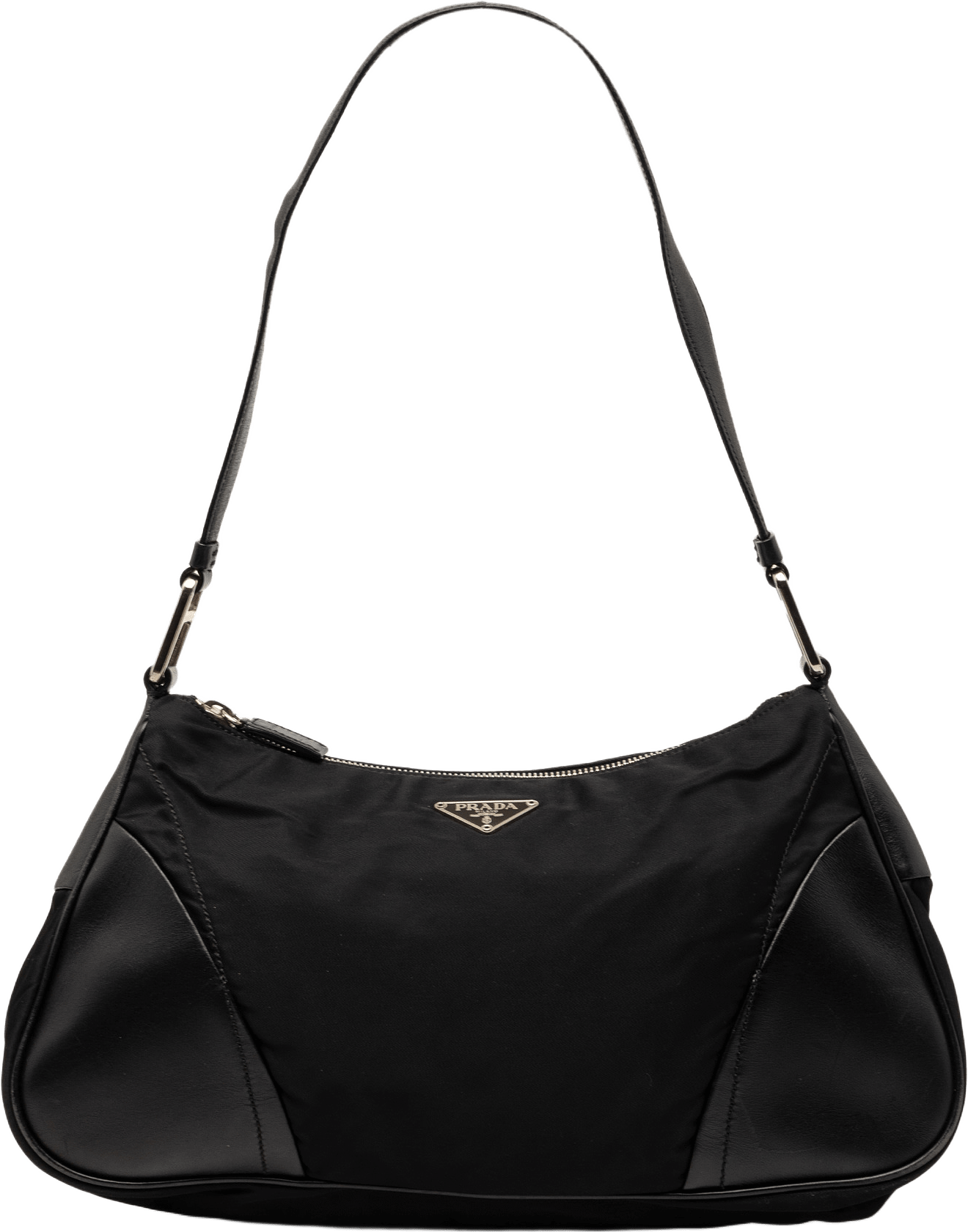 Prada Leather Trimmed Tessuto Shoulder Bag, från Luxclusif, i färgen black.