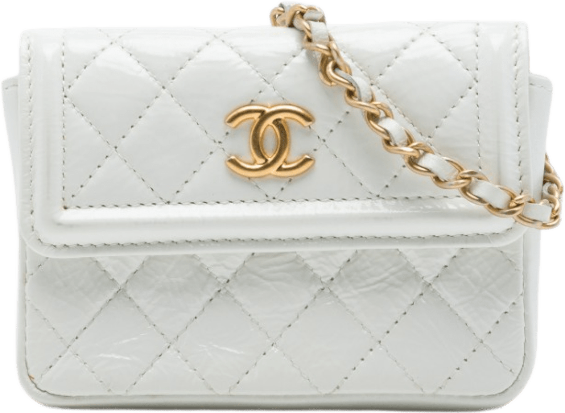 Chanel Cc Quilted Shiny Aged Calfskin Waist Bag, från Luxclusif, i färgen vit.