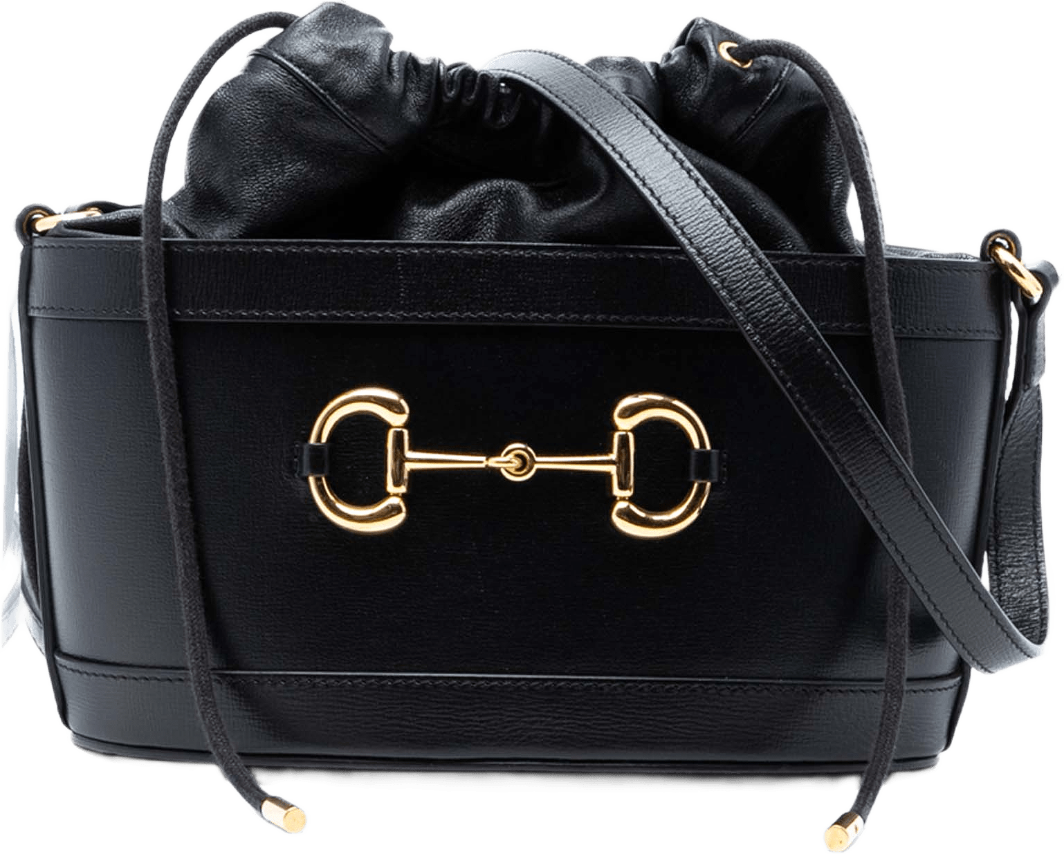 Gucci Leather Horsebit 1955 Bucket Bag, från Luxclusif, i färgen svart.