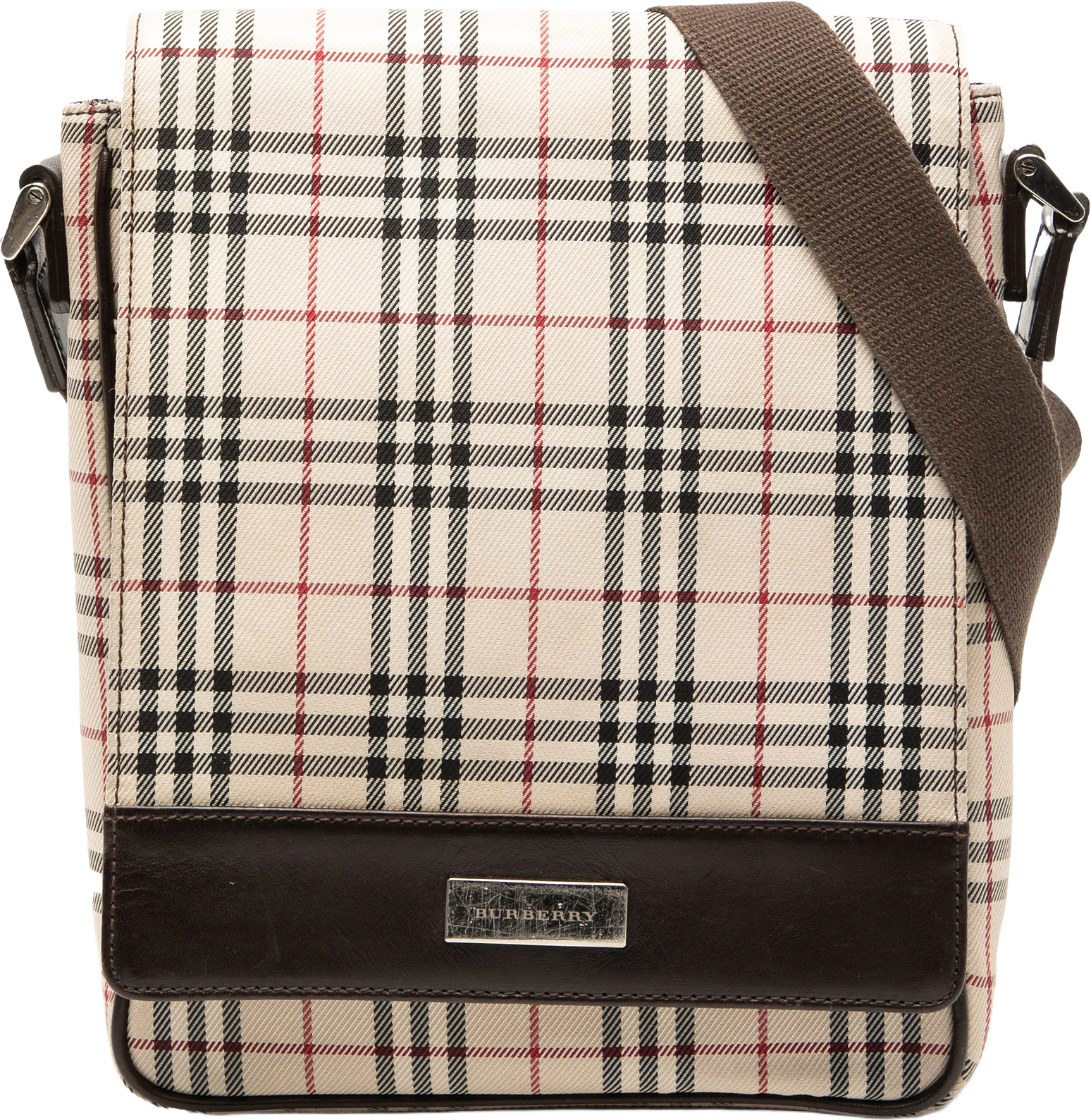 Burberry House Check Canvas Flap Crossbody, från Luxclusif, i färgen beige.