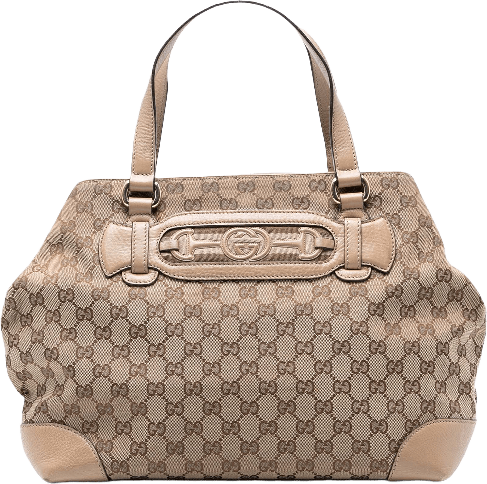 Gucci Medium Gg Canvas Web Dressage Tote, från Luxclusif, i färgen beige.
