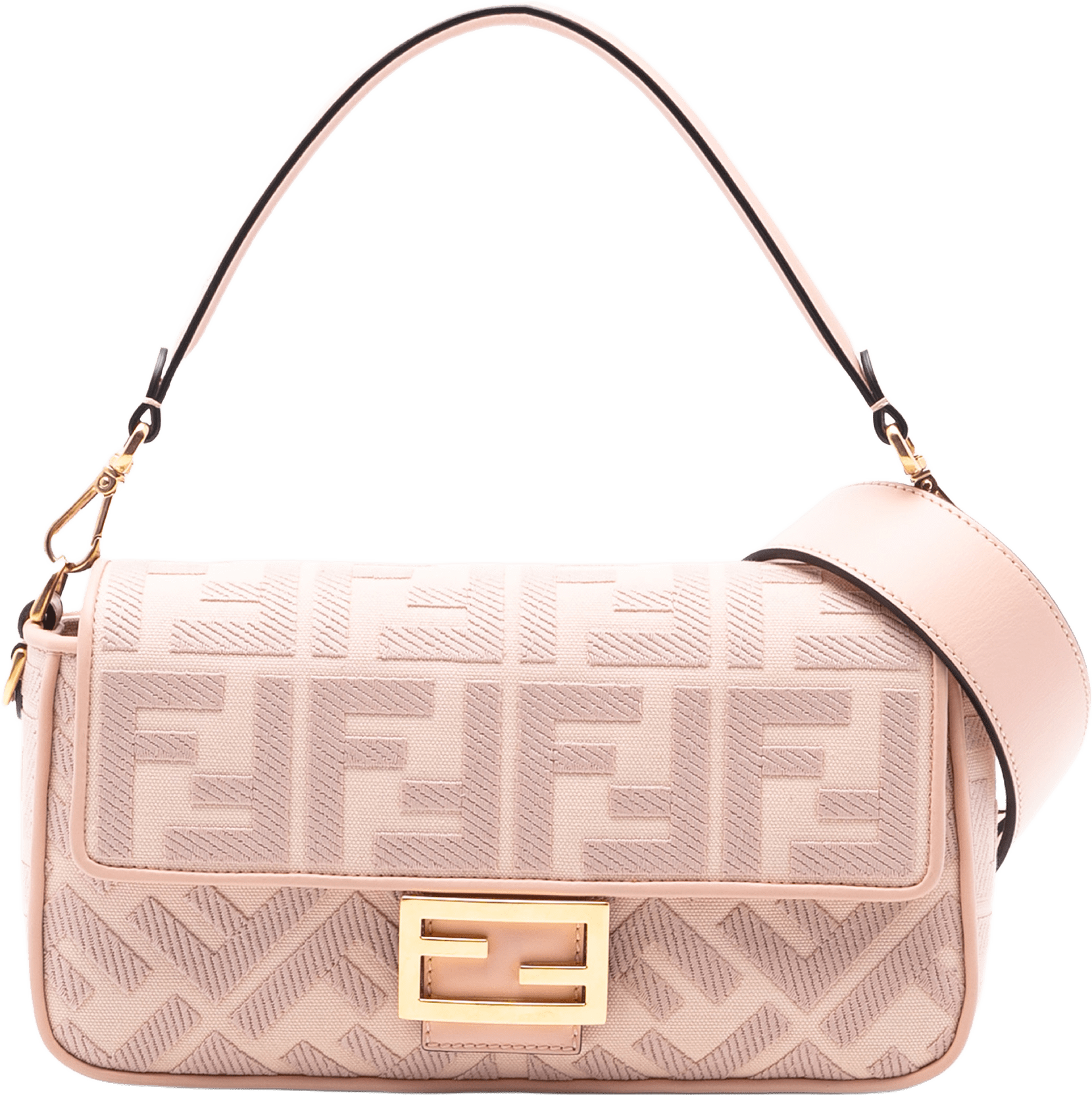 Fendi Zucca Embroidered Canvas Baguette Satchel, från Luxclusif, i färgen light pink.