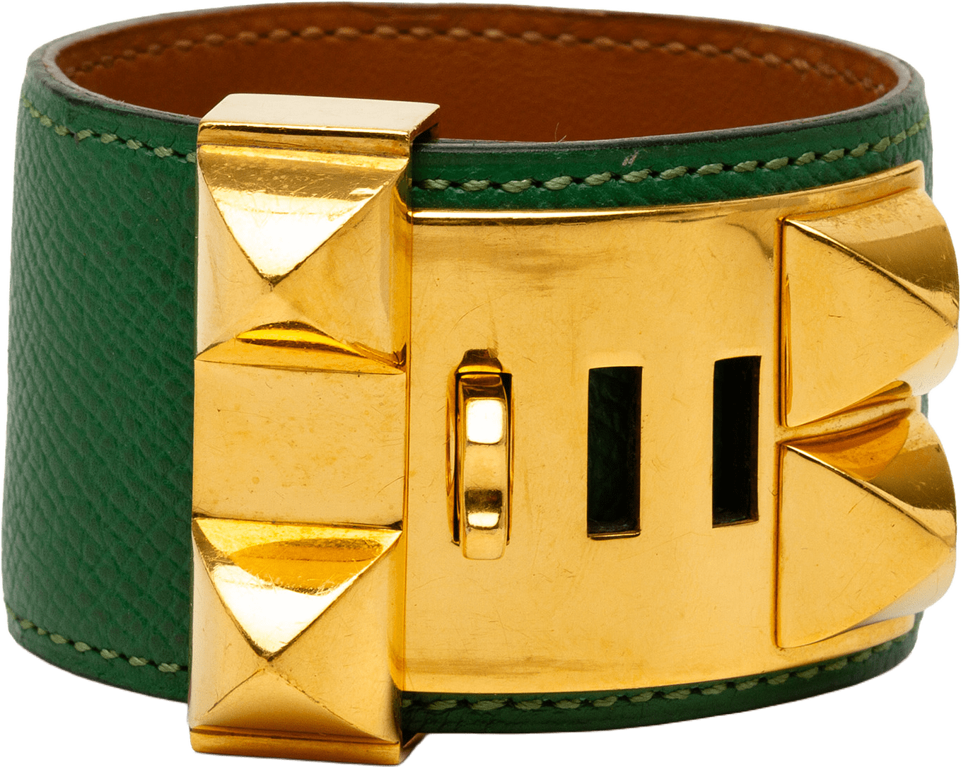 Hermès Leather And Gold Plated Collier De Chien Bracelet, från Luxclusif, i färgen green.