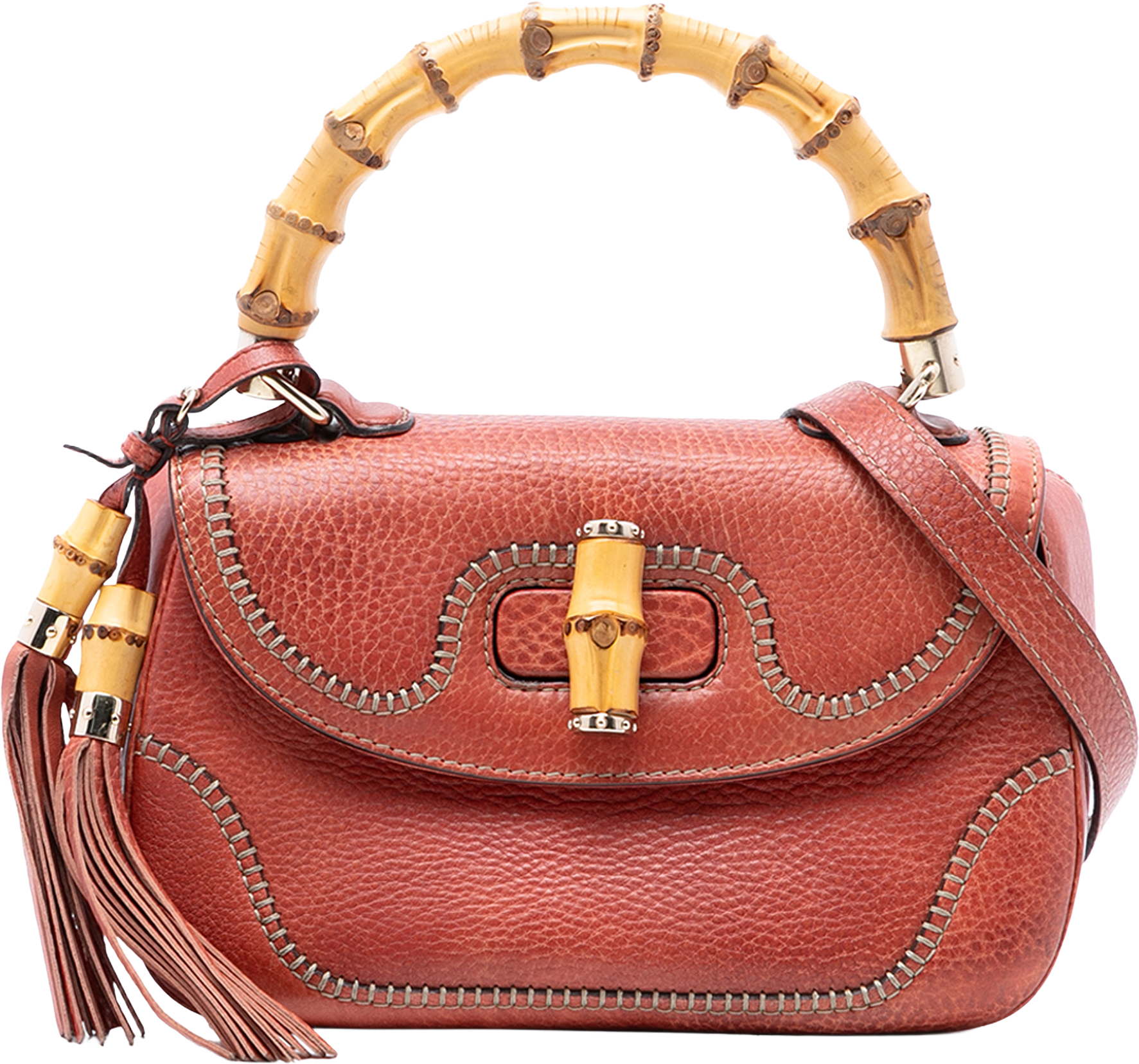 Gucci Medium Leather New Bamboo Satchel, från Luxclusif, i färgen indian red.