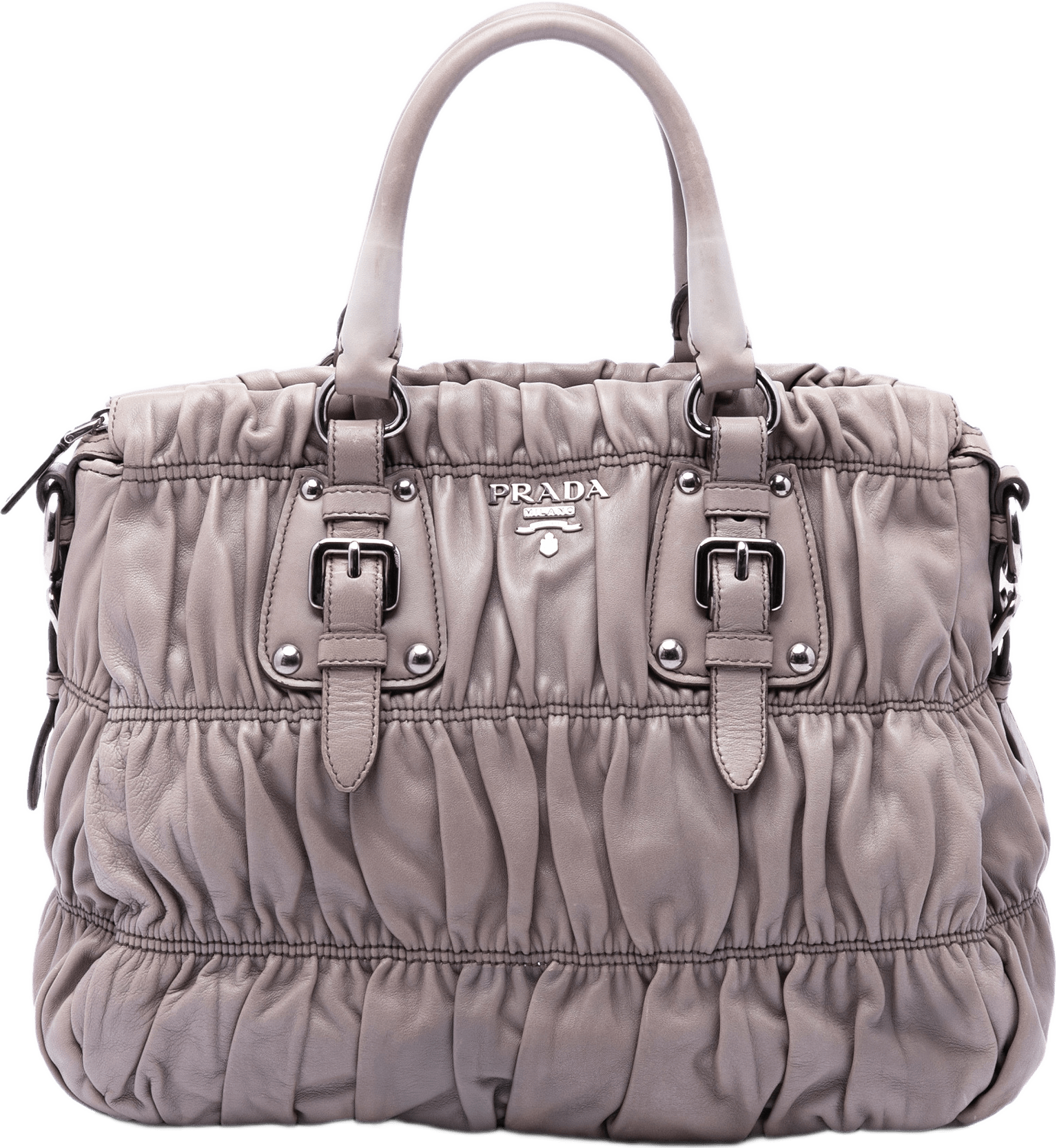 Prada Nappa Gaufre Satchel, från Luxclusif, i färgen grå.