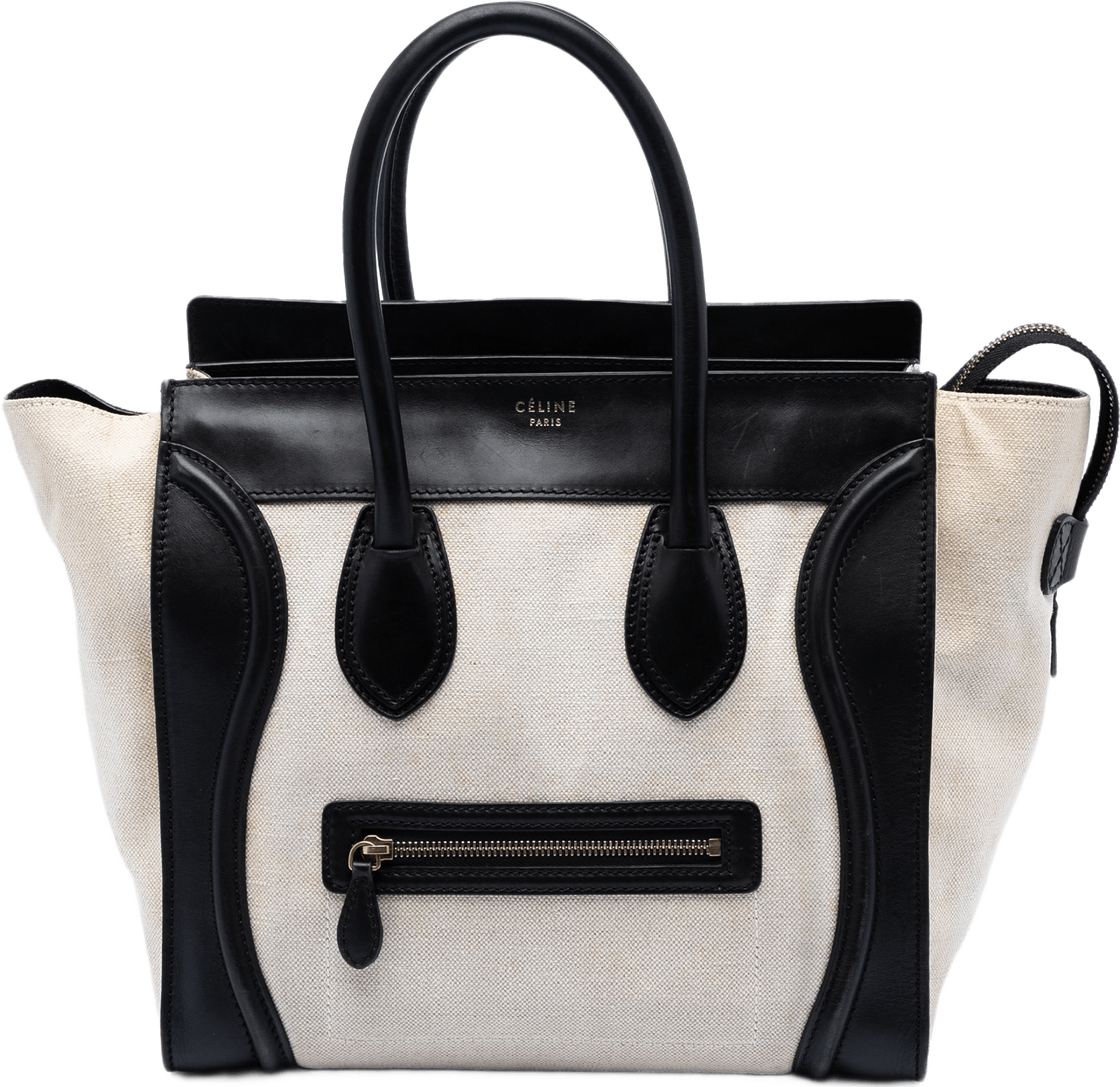 Celine Mini Bicolor Canvas And Leather Luggage Tote, från Luxclusif, i färgen brun.