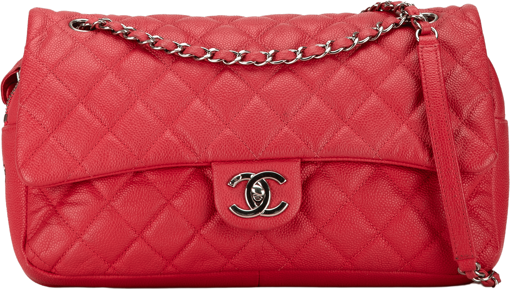 Chanel Jumbo Caviar Easy Flap Bag, från Luxclusif, i färgen red.
