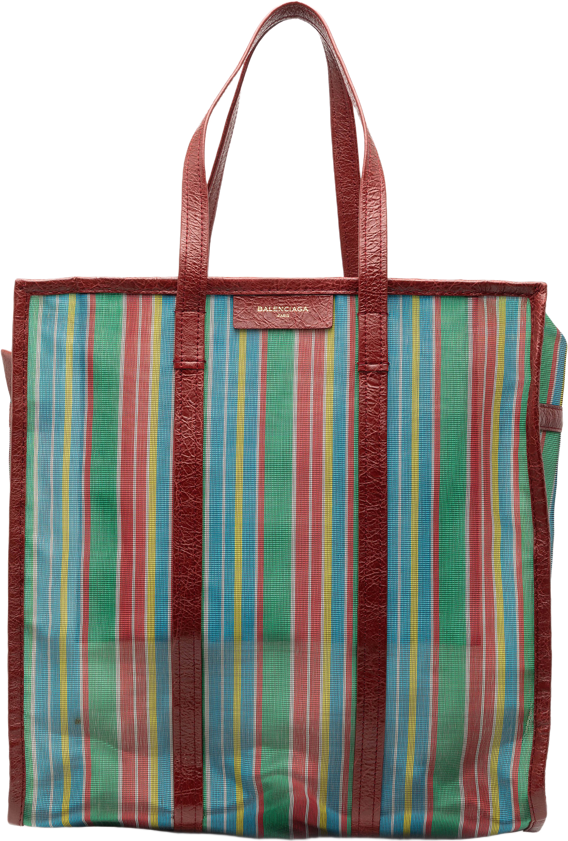 Balenciaga M Striped Mesh Bazar Shopper Satchel, från Luxclusif, i färgen green.