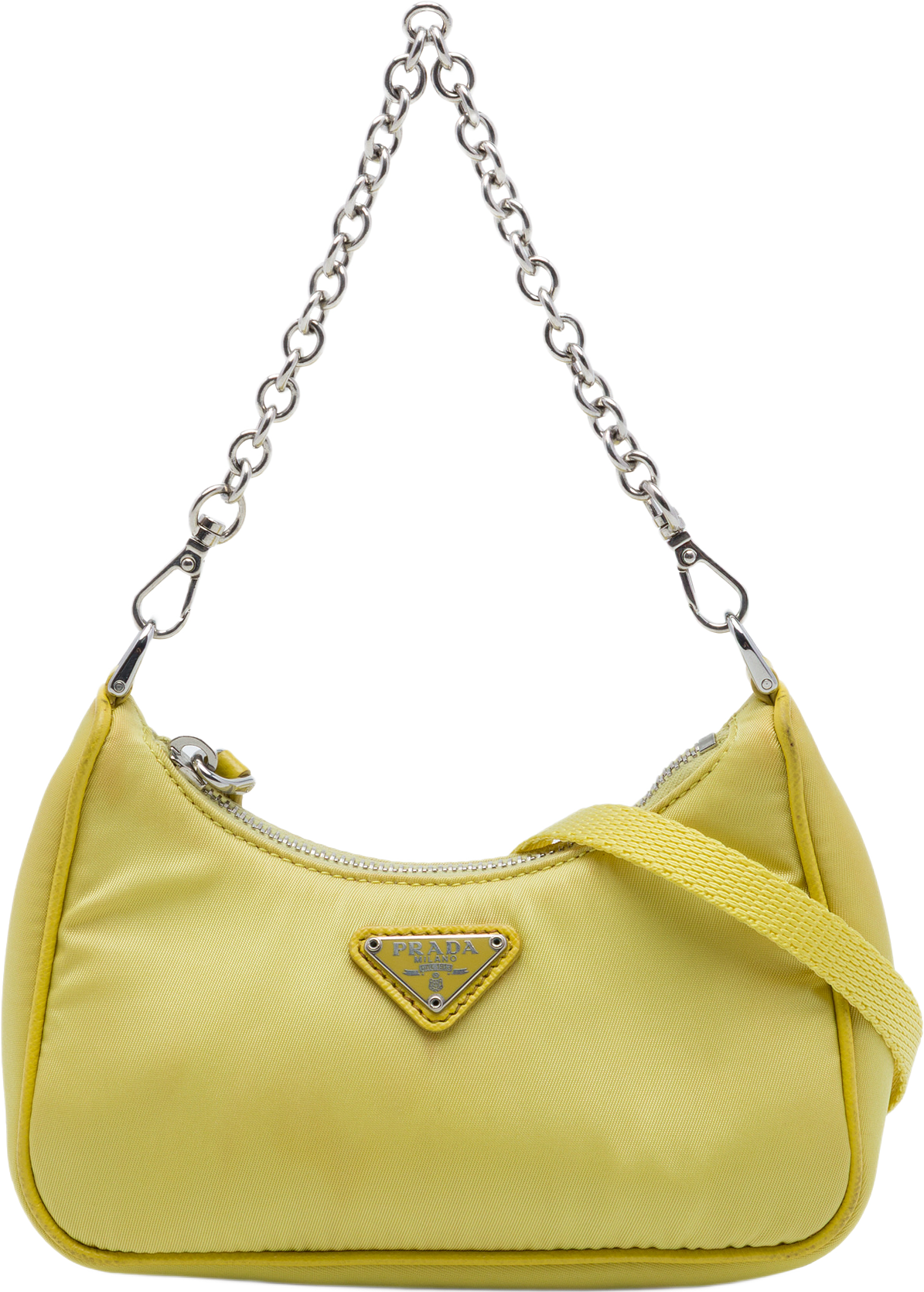 Prada Mini Tessuto Re Edition 2005 Satchel, från Luxclusif, i färgen gul.