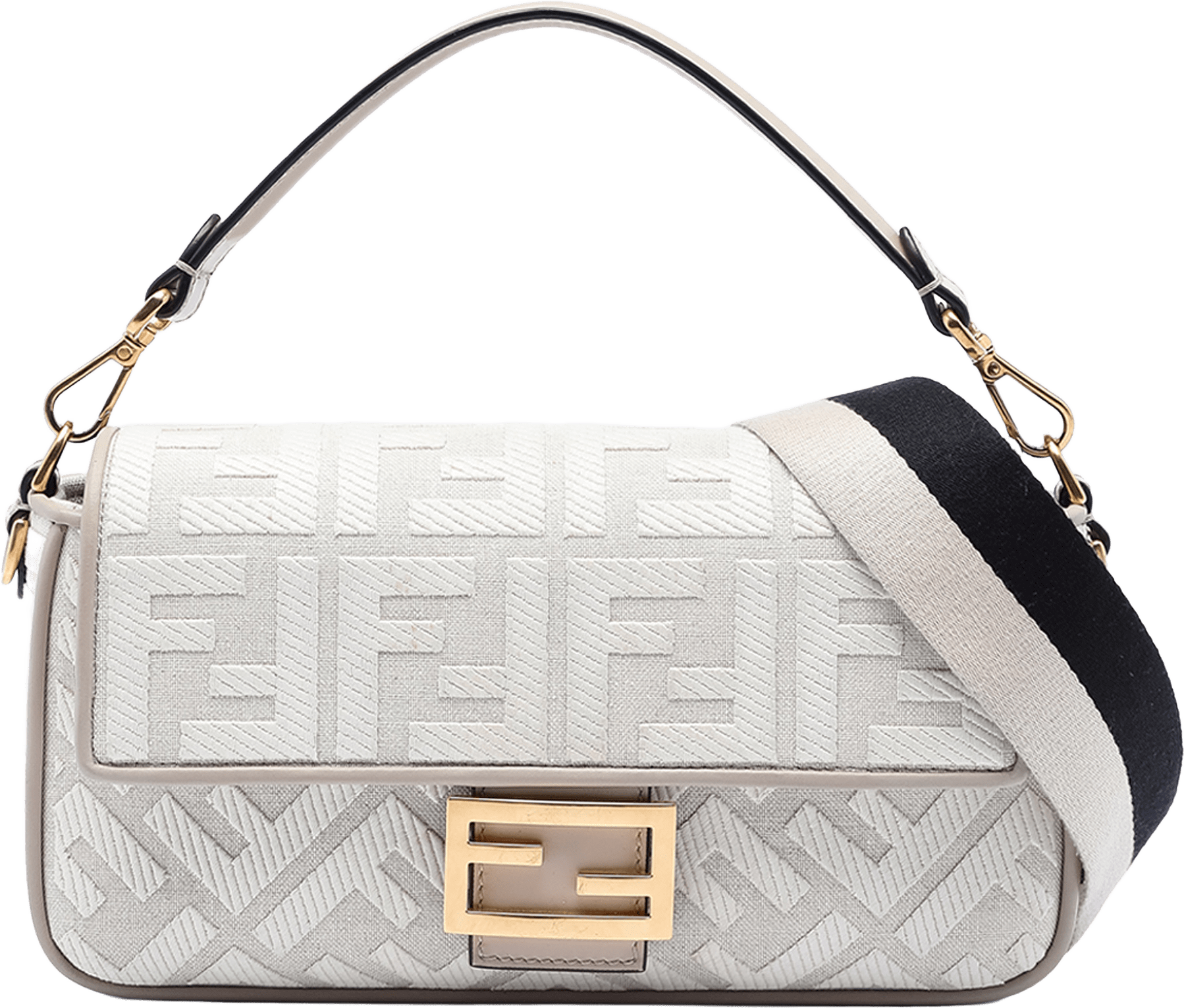 Fendi Zucca Embroidered Canvas Baguette Satchel, från Luxclusif, i färgen light gray.