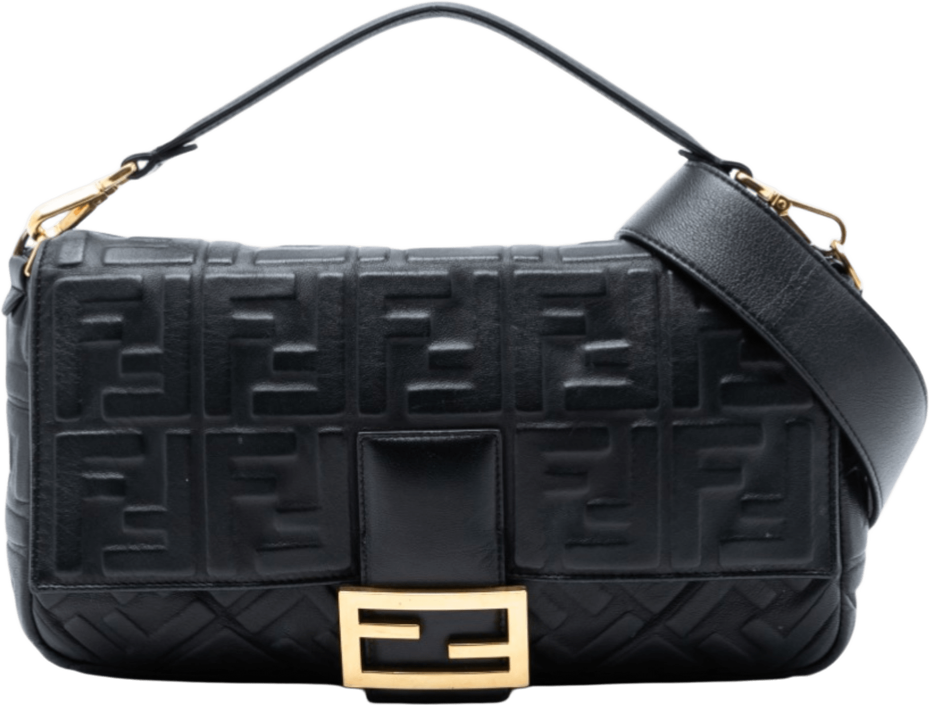 Fendi Large Zucca Embossed Leather Baguette Satchel, från Luxclusif, i färgen black.