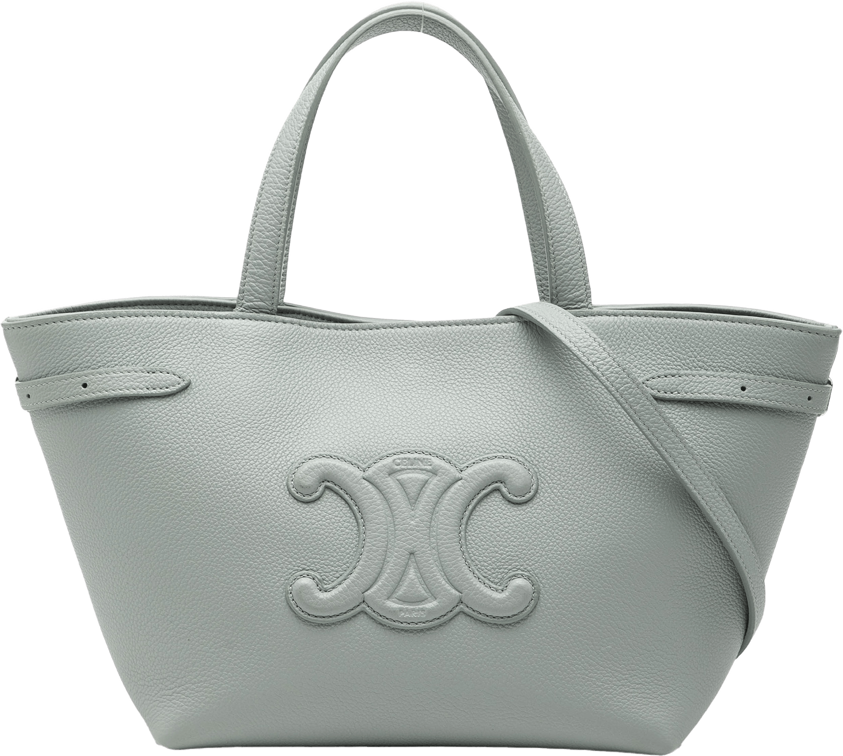 Celine Mini Grained Calfskin Cuir Triomphe Cabas Anais Tote, från Luxclusif, i färgen gray.