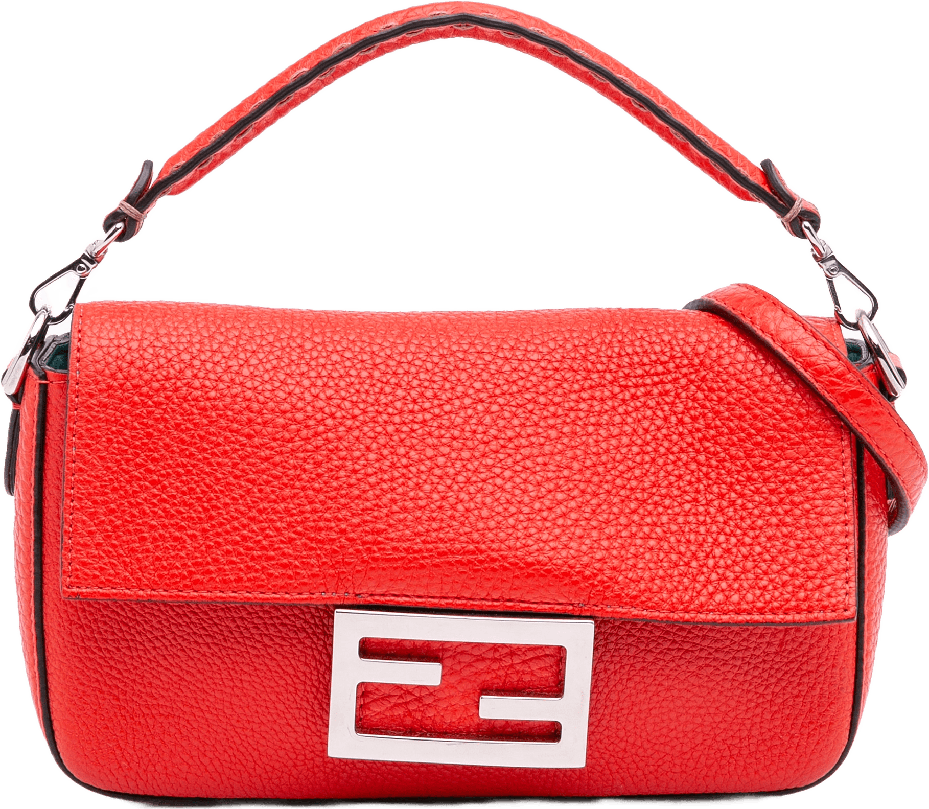 Fendi Mini Leather Baguette Satchel, från Luxclusif, i färgen red.