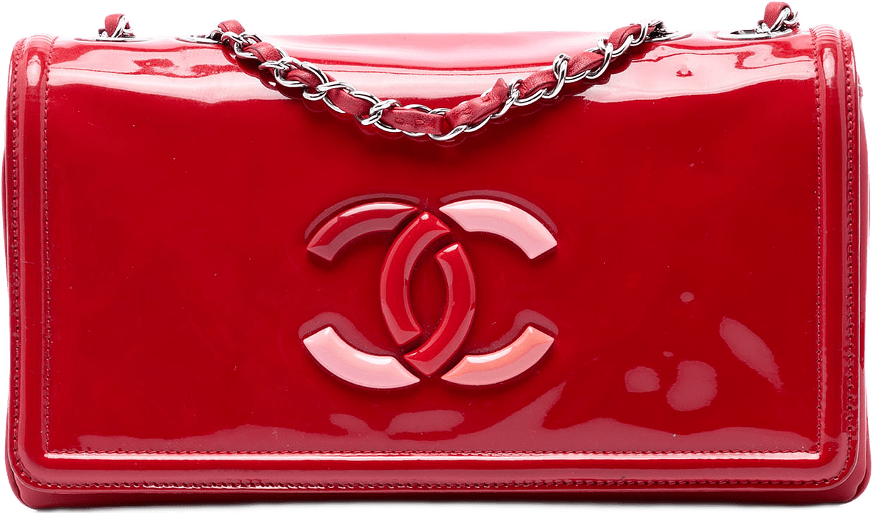 Chanel Cc Patent Lipstick Ligne Flap, från Luxclusif, i färgen red.