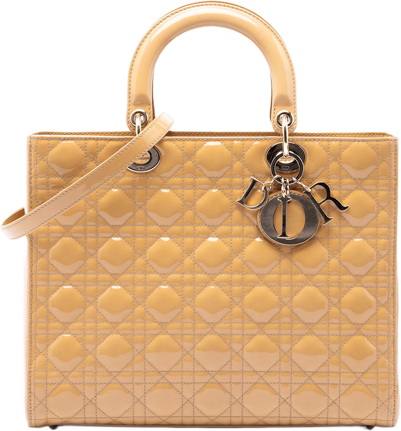 Dior Large Patent Cannage Lady Dior, från Luxclusif, i färgen beige.