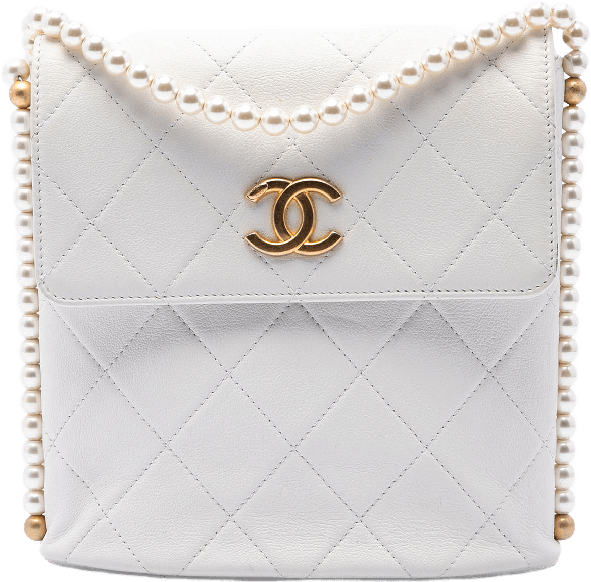 Chanel Small Quilted Calfskin About Pearls Hobo, från Luxclusif, i färgen vit.