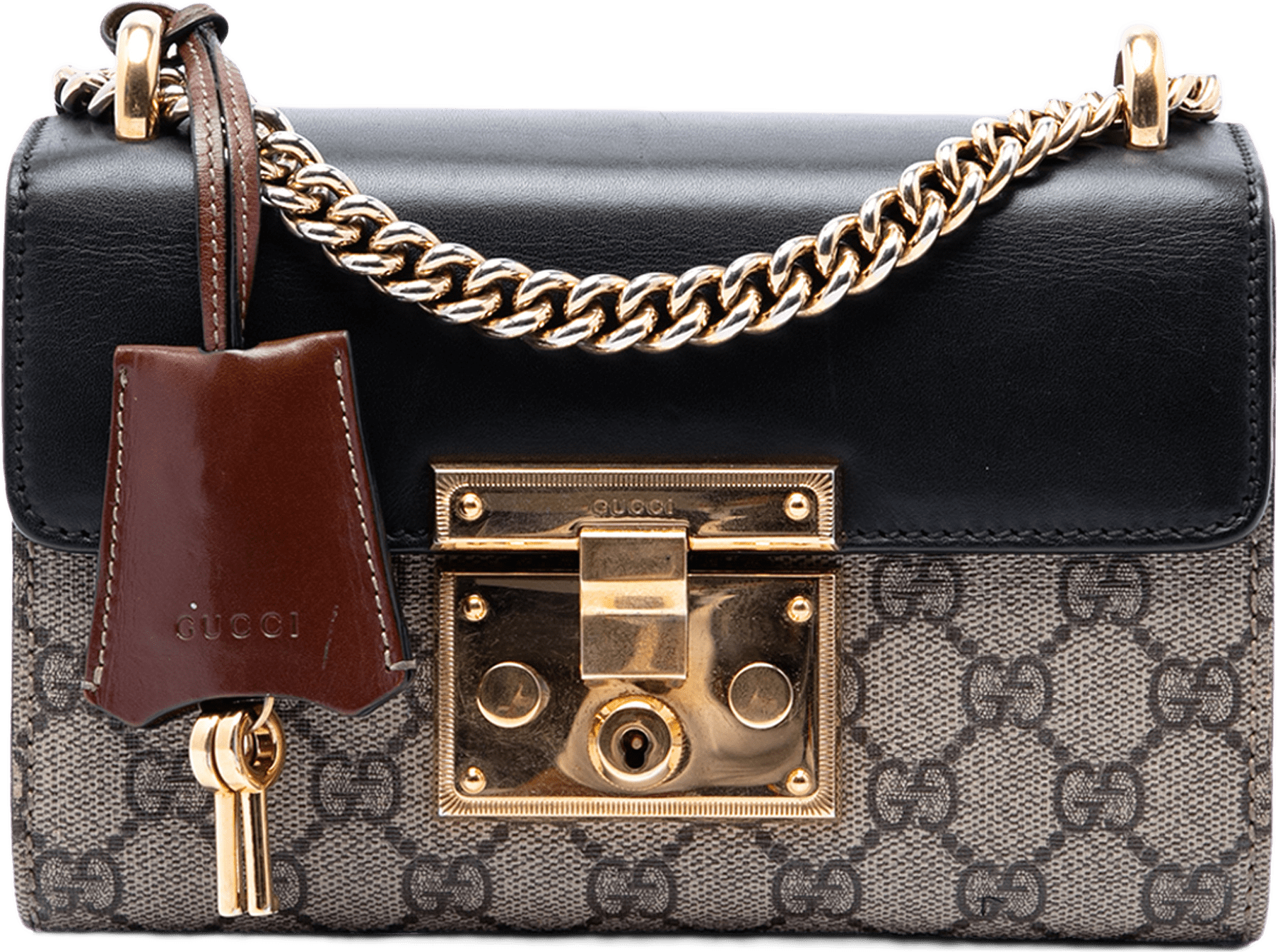 Gucci Small Gg Supreme Padlock Crossbody, från Luxclusif, i färgen svart.