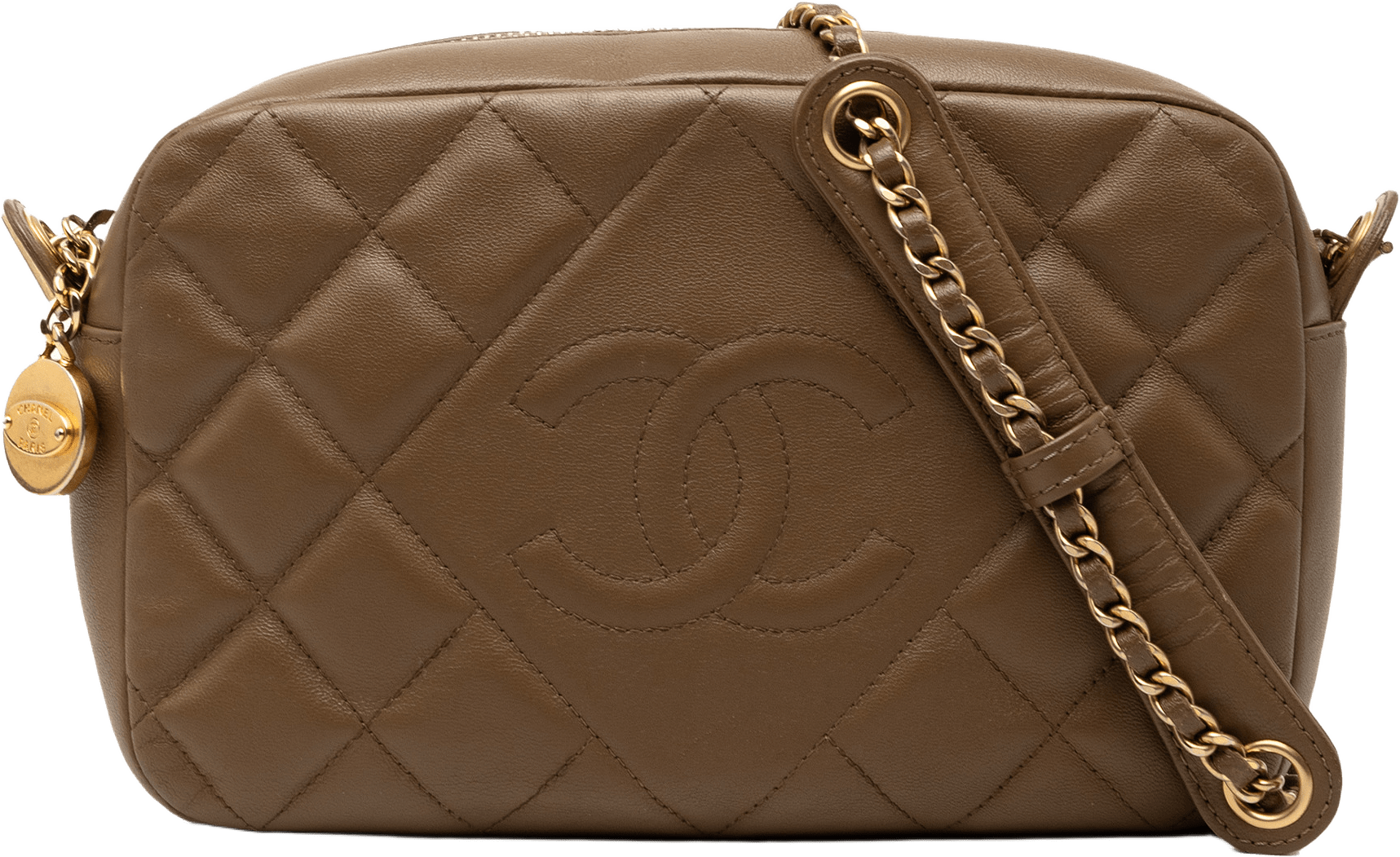 Chanel Cc Quilted Lambskin Diamond Camera Bag, från Luxclusif, i färgen mocha.