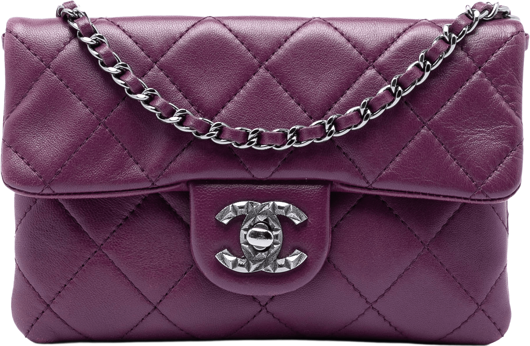 Chanel Mini Lambskin Mineral Nights Flap, från Luxclusif, i färgen dark purple.
