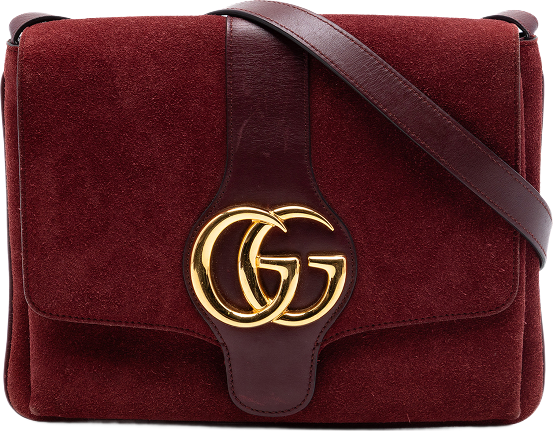 Gucci Medium Suede Arli Crossbody, från Luxclusif, i färgen burgundy.