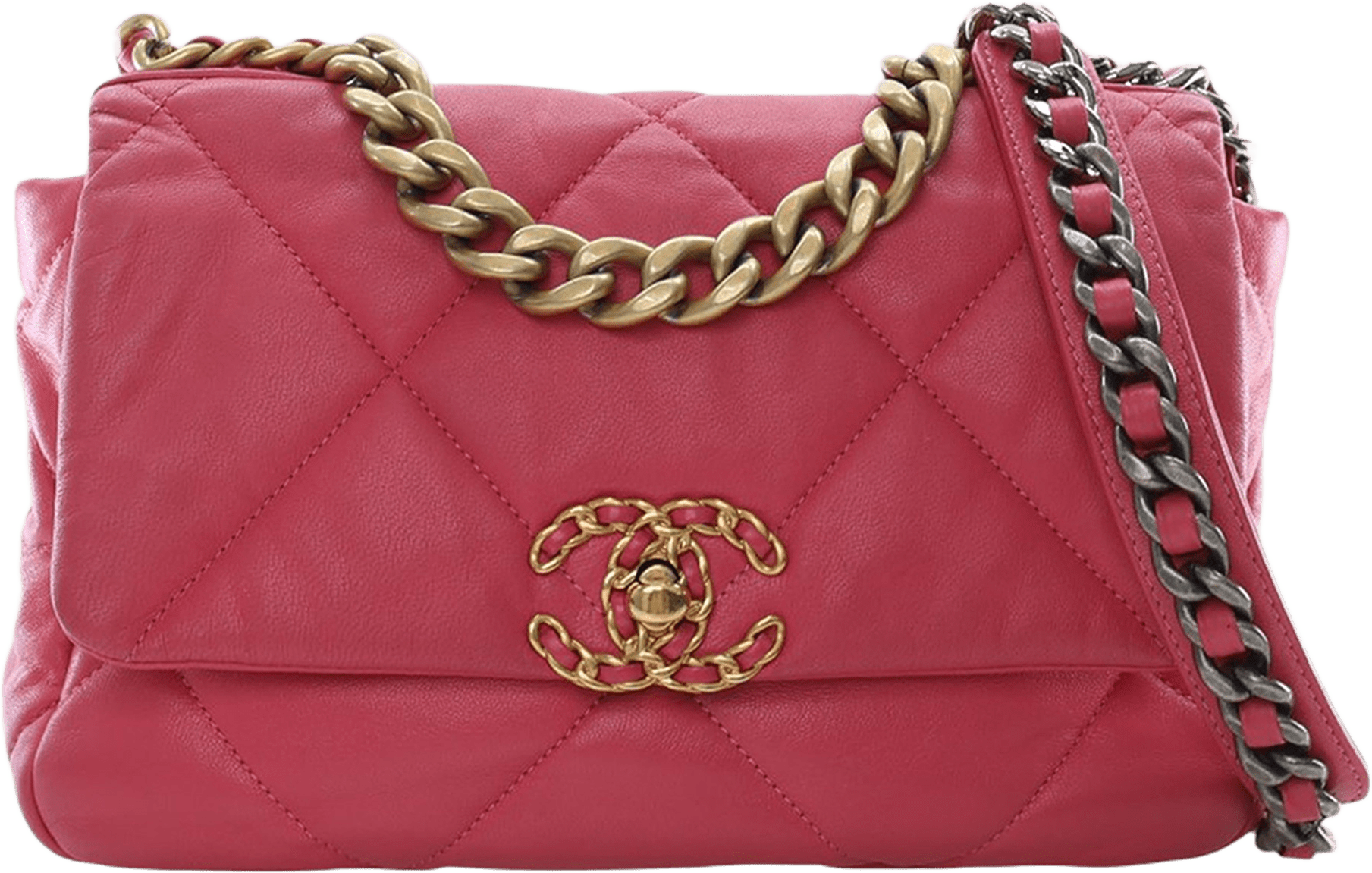 Chanel Medium Lambskin 19 Flap, från Luxclusif, i färgen dark pink.
