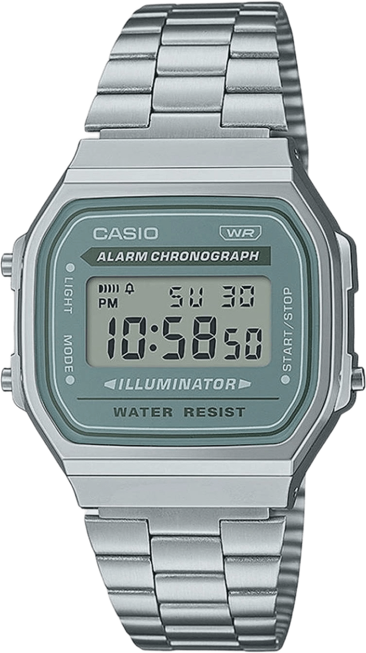 Casio Vintage Grön/silver, Stållänk - A168wa-3ayes, från Casio, i färgen 1.