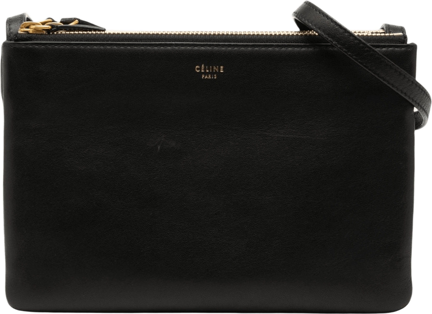 Celine Small Lambskin Trio Crossbody, från Luxclusif, i färgen black.