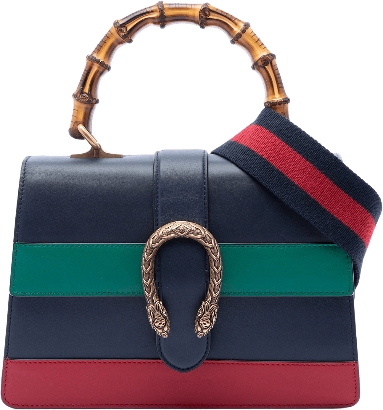 Gucci Medium Leather Bamboo Dionysus Web Satchel, från Luxclusif, i färgen blue.