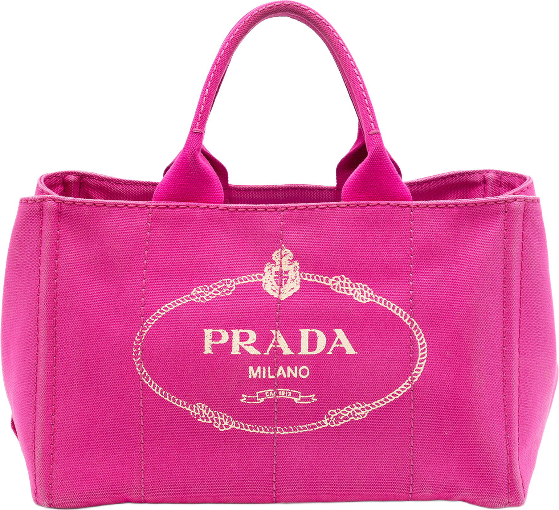 Prada Canvas Canapa Logo Satchel, från Luxclusif, i färgen hot pink.