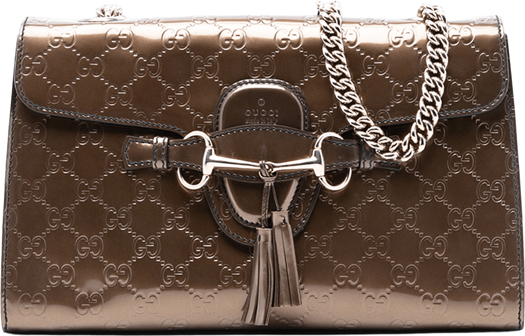 Gucci Medium Patent Guccissima Emily Shoulder Bag, från Luxclusif, i färgen bronze.