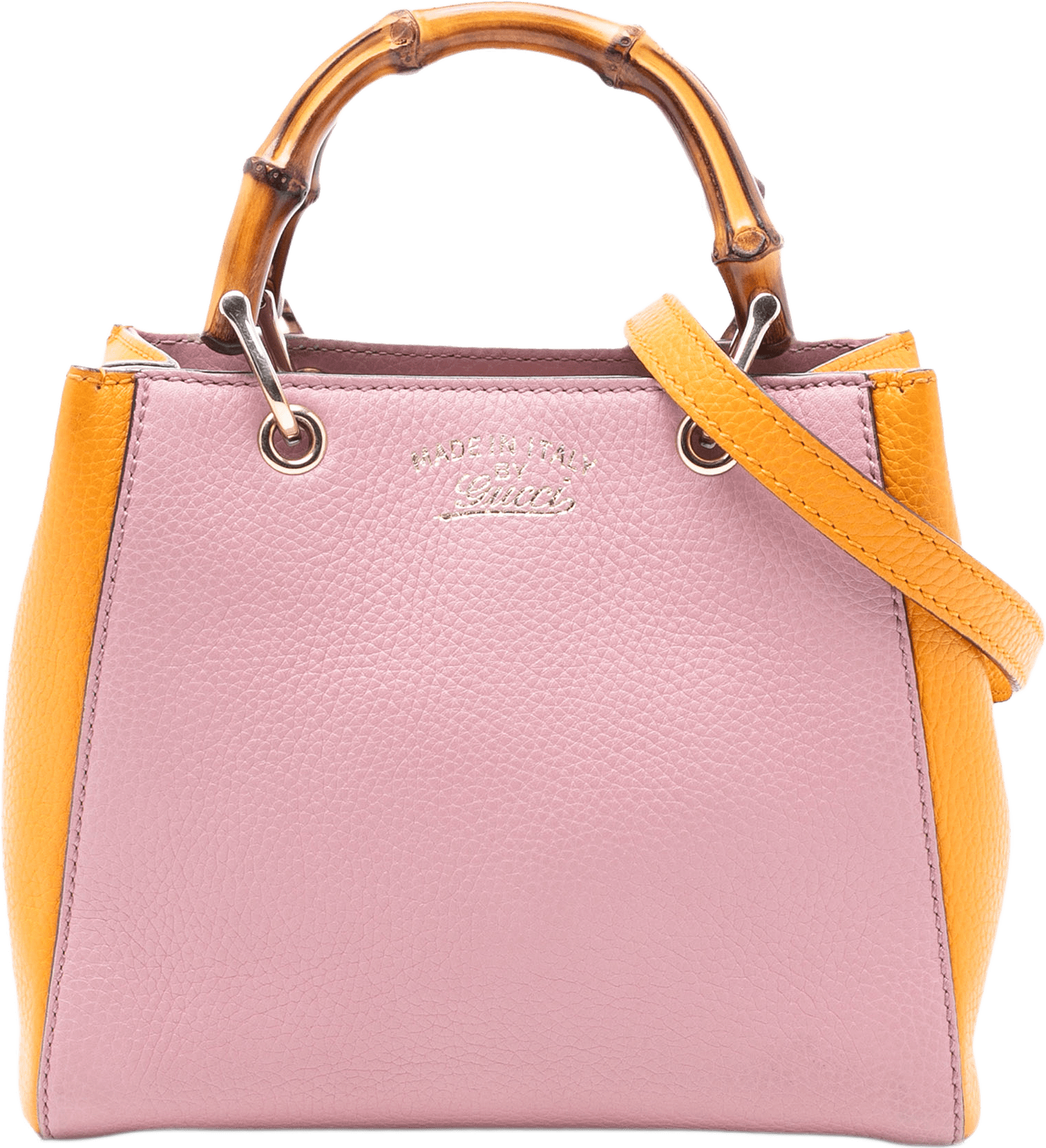 Gucci Mini Bicolor Calfskin Bamboo Shopper Satchel, från Luxclusif, i färgen pink.