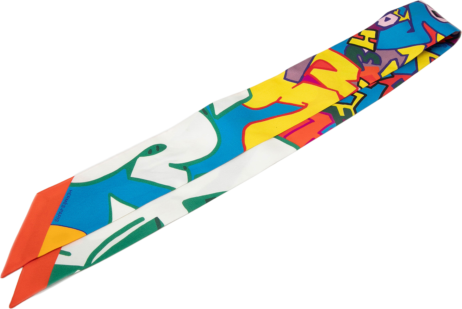Hermès Graffiti Silk Twilly Scarf, från Luxclusif, i färgen blue.