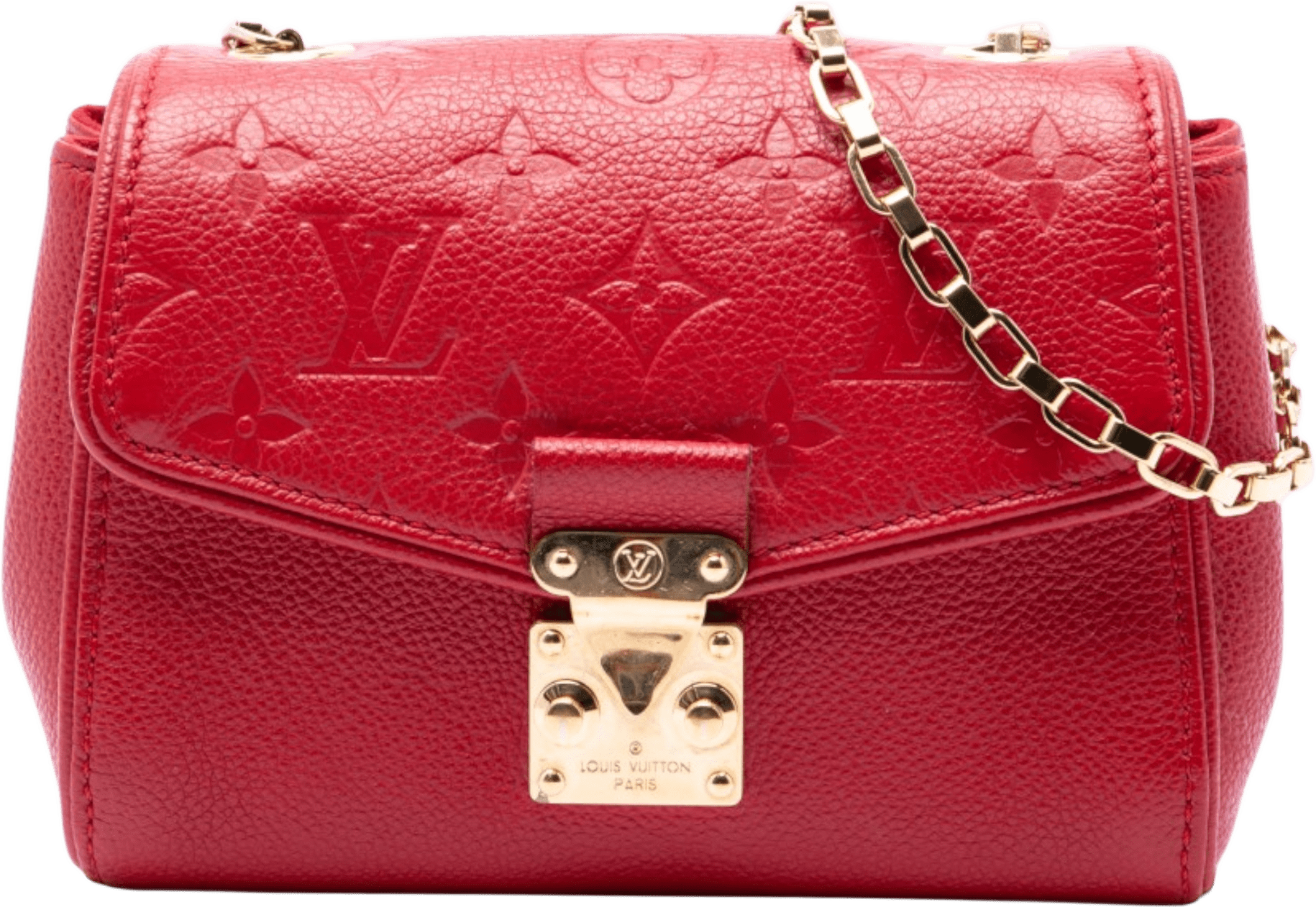 Louis Vuitton Monogram Empreinte Saint Germain Bb, från Luxclusif, i färgen red.