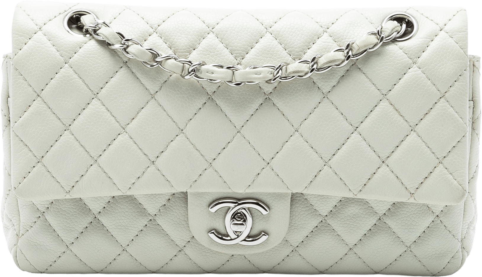 Chanel Medium Classic Caviar Double Flap, från Luxclusif, i färgen off white.