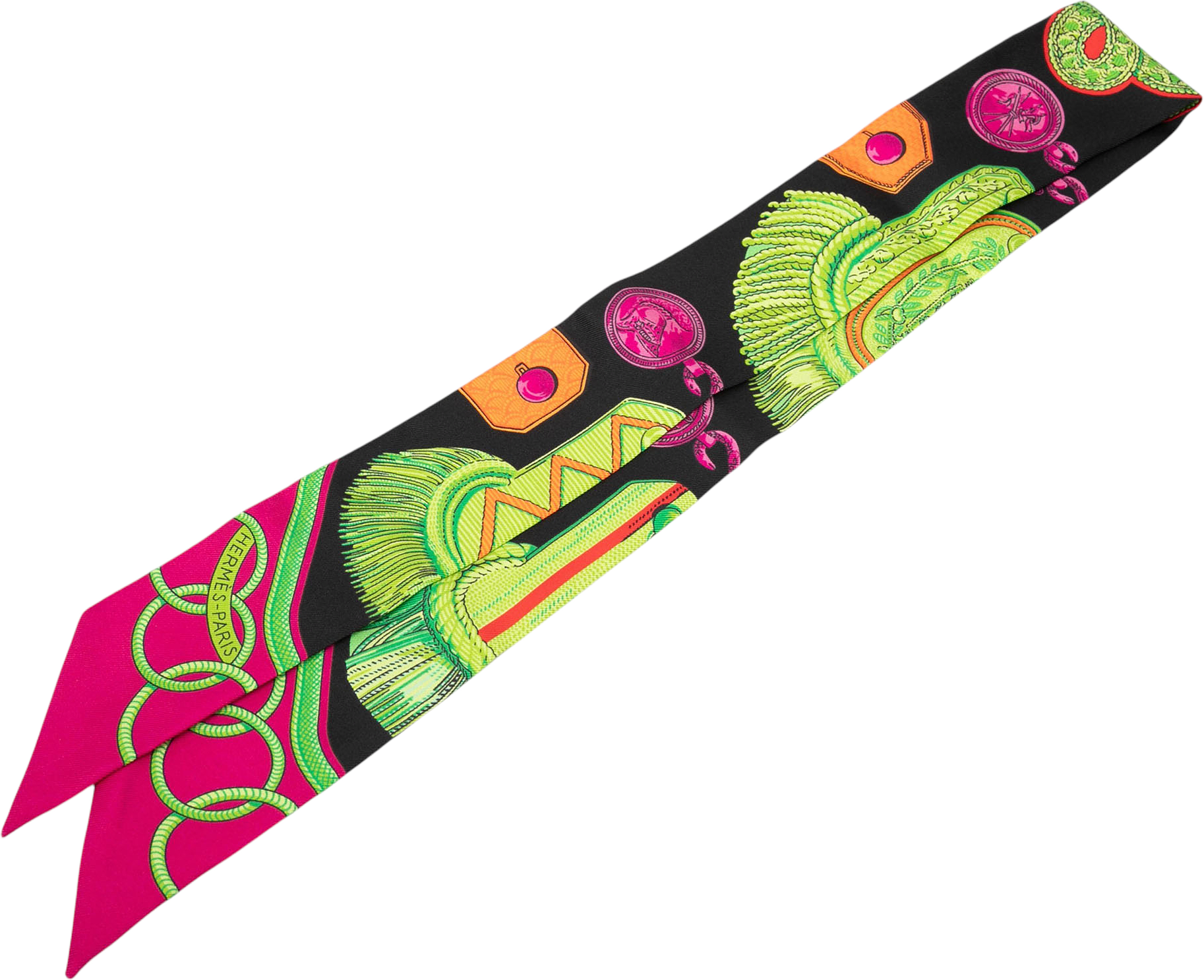 Hermès Epaulettes De Gala Silk Twilly Scarf, från Luxclusif, i färgen black.