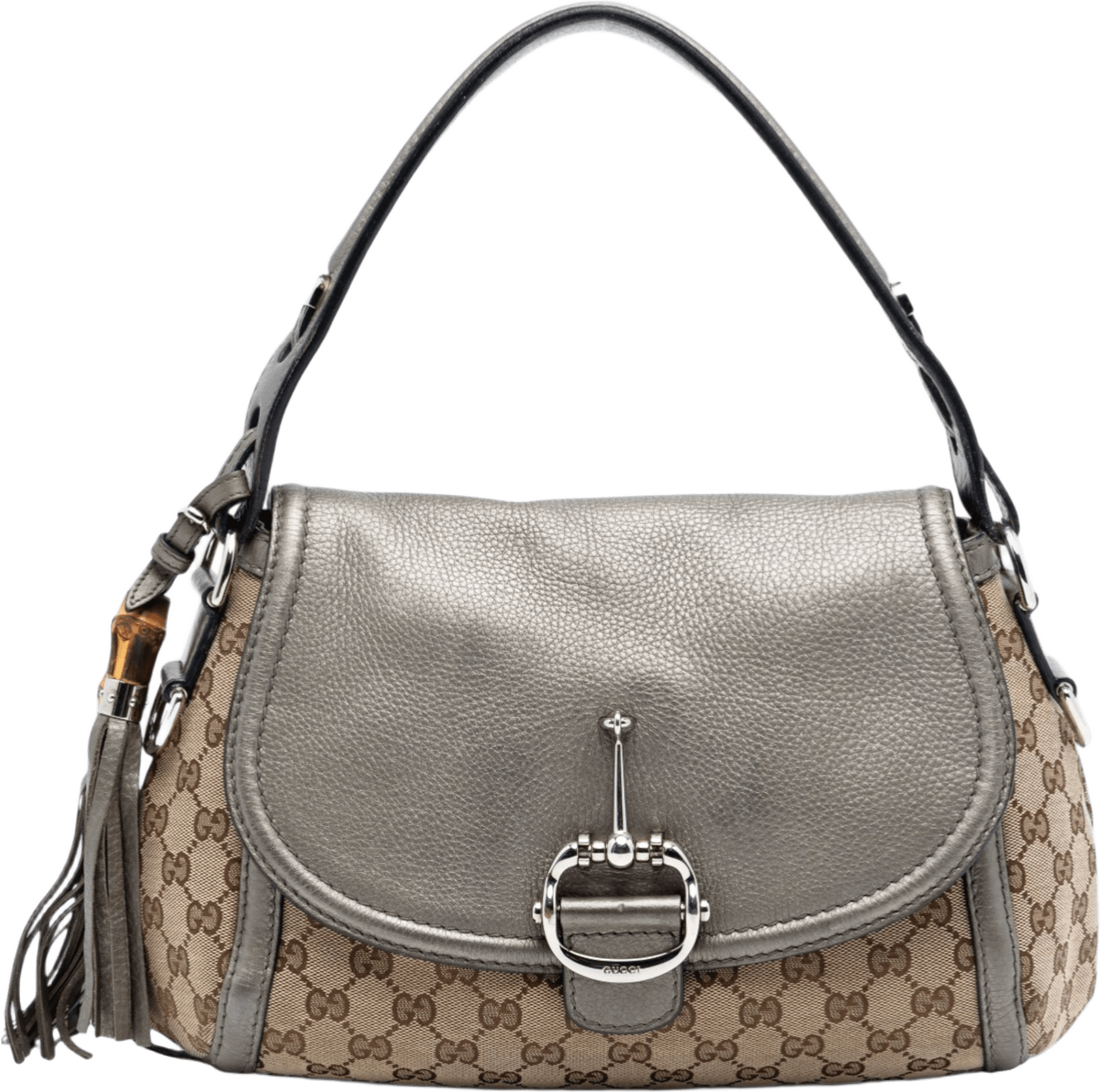 Gucci Medium Gg Canvas Techno Horsebit Satchel, från Luxclusif, i färgen beige.