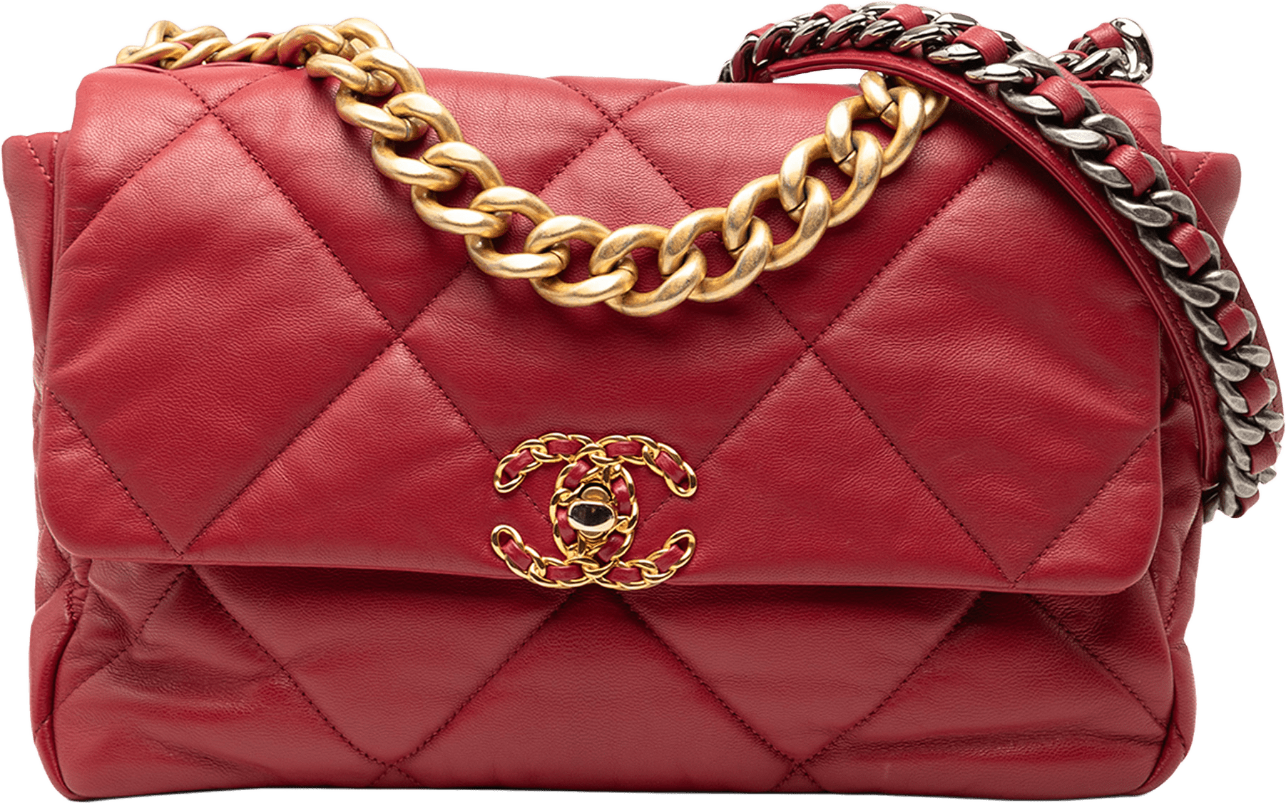 Chanel Large Lambskin 19 Flap, från Luxclusif, i färgen dark red.