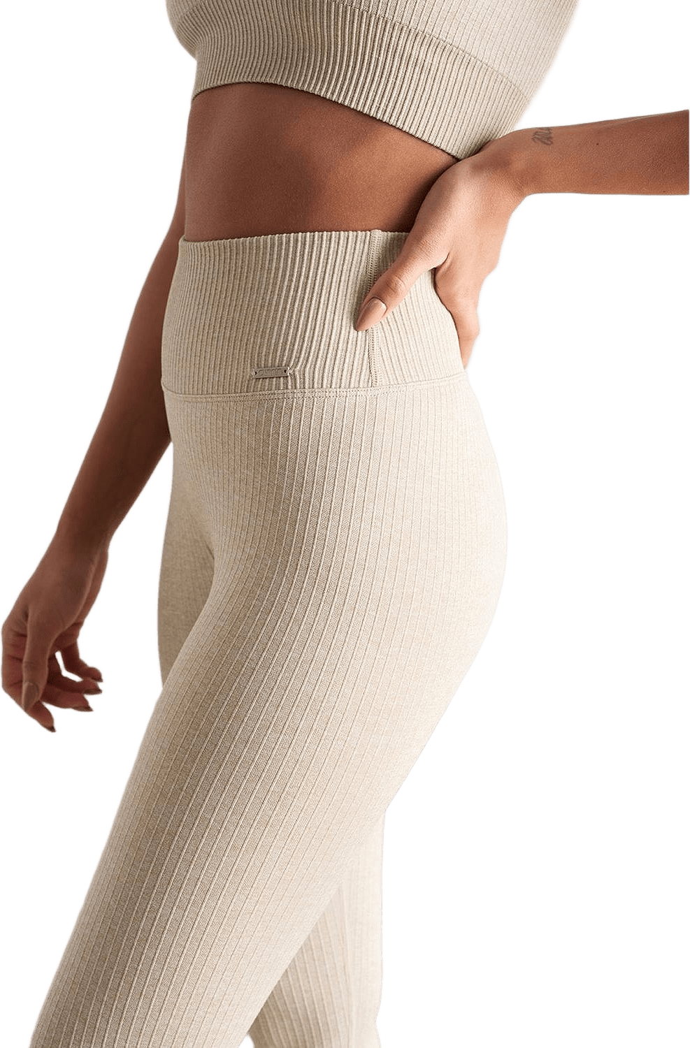 Beige Melange Ribbed Seamless Tights