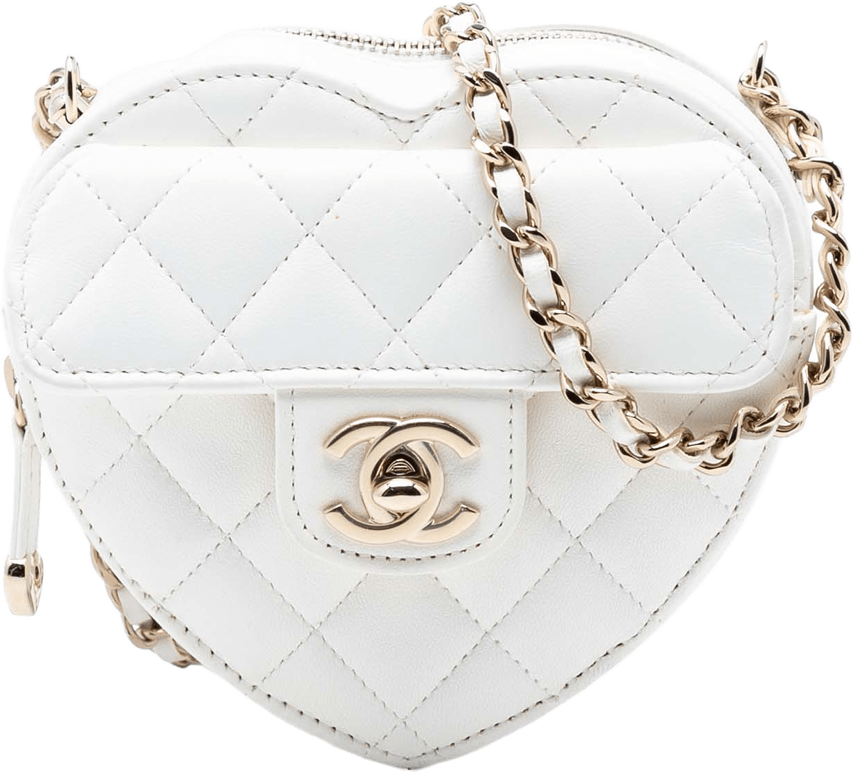 Chanel Mini Lambskin Cc In Love Heart Crossbody, från Luxclusif, i färgen white.