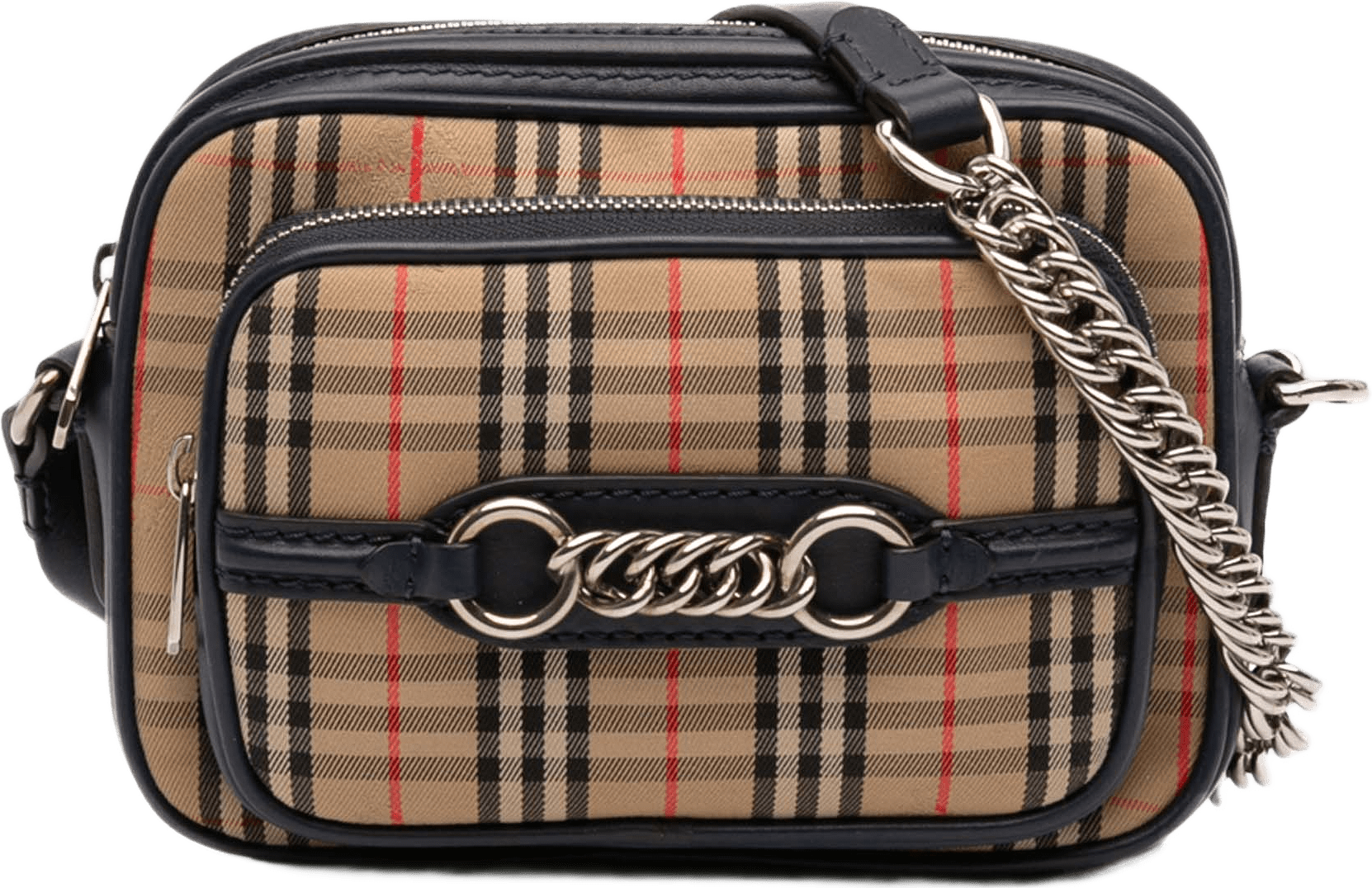 Burberry 1983 Knight Check Canvas And Calfskin Link Camera Bag, från Luxclusif, i färgen beige.