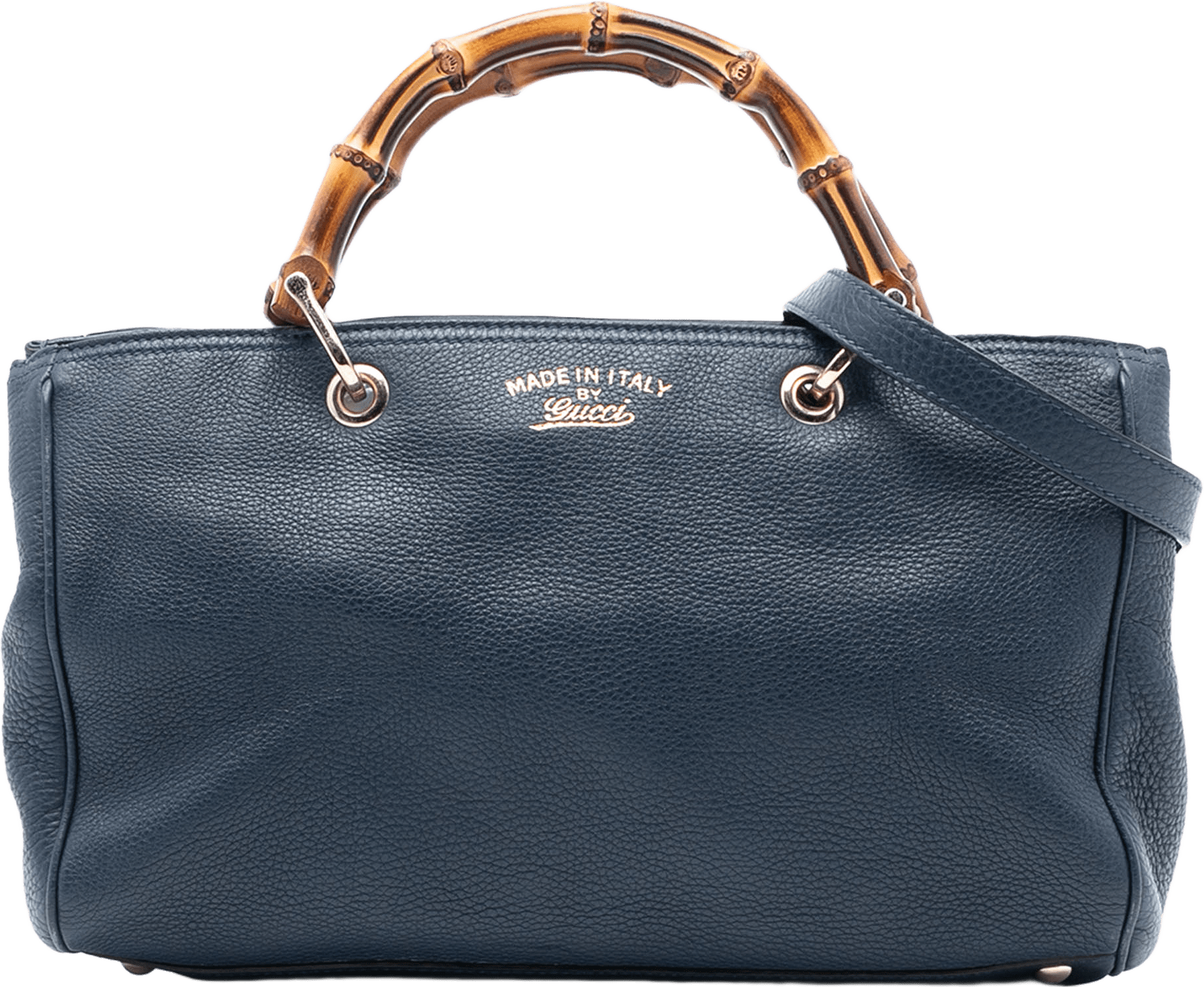 Gucci Medium Calfskin Bamboo Shopper Satchel, från Luxclusif, i färgen navy.