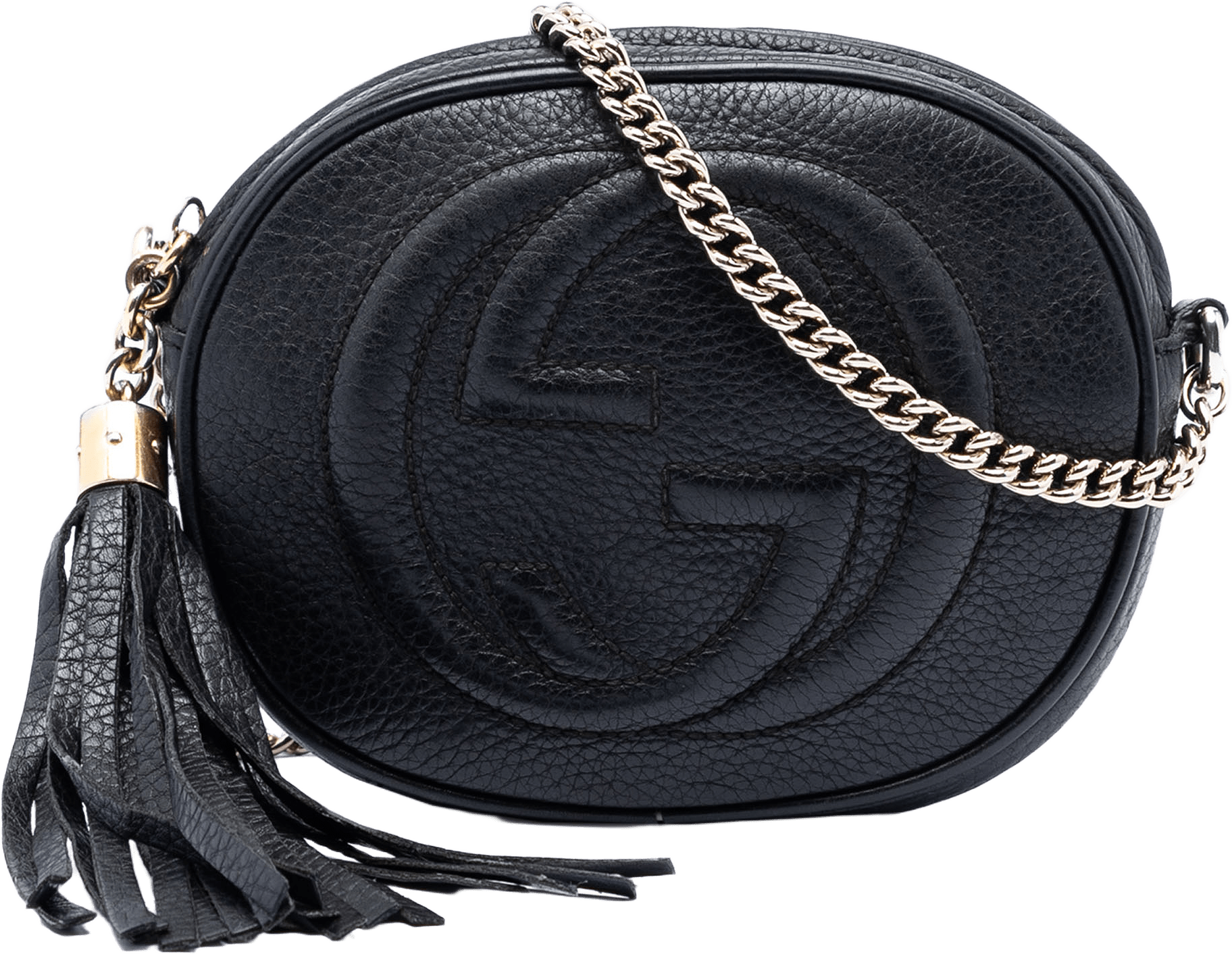 Gucci Mini Pebbled Calfskin Soho Chain Crossbody, från Luxclusif, i färgen black.