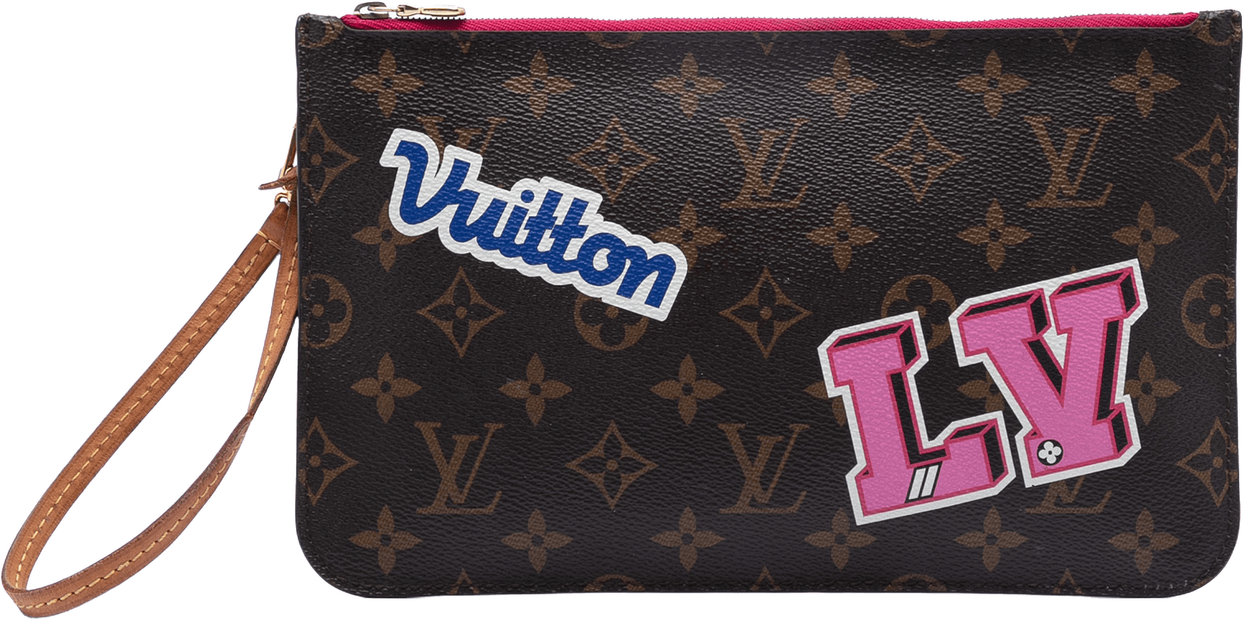 Louis Vuitton Monogram Patches Neverfull Mm Pouch, från Luxclusif, i färgen brown.