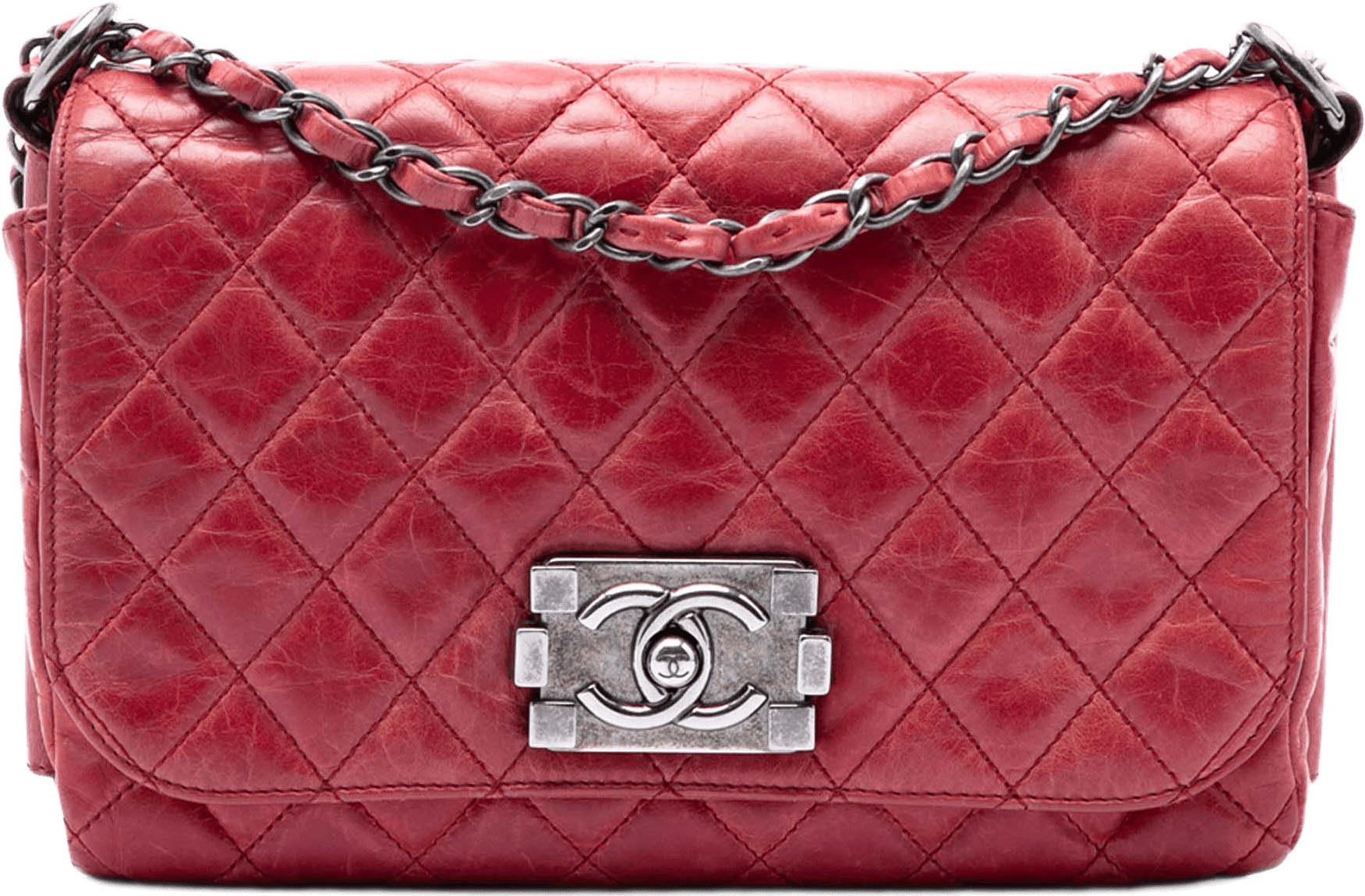 Chanel Quilted Glazed Calfskin Soft Boy Flap, från Luxclusif, i färgen röd.