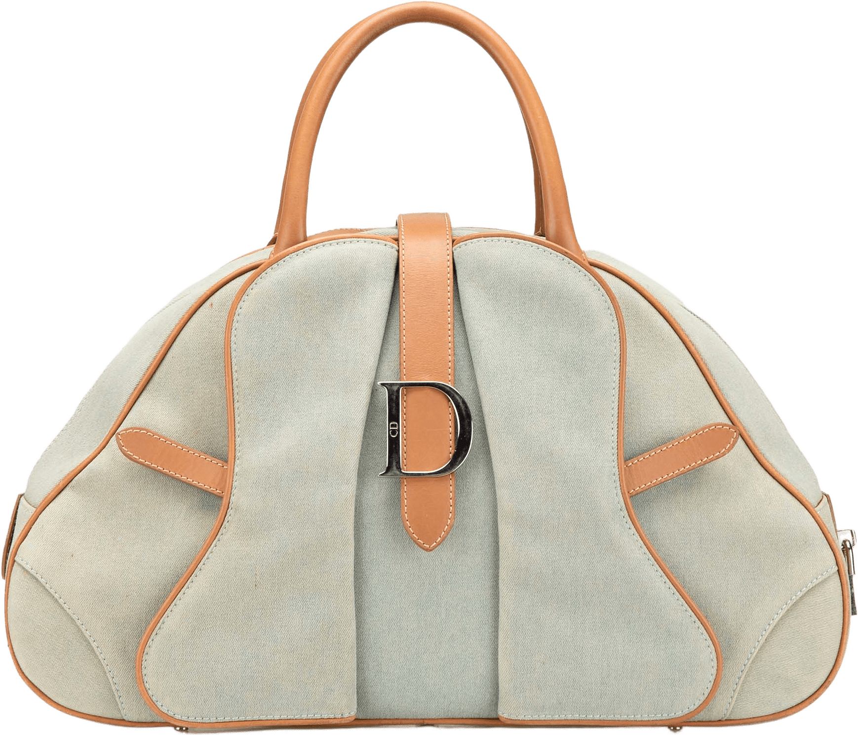 Dior Denim Double Saddle Bowler Bag, från Luxclusif, i färgen light blue.