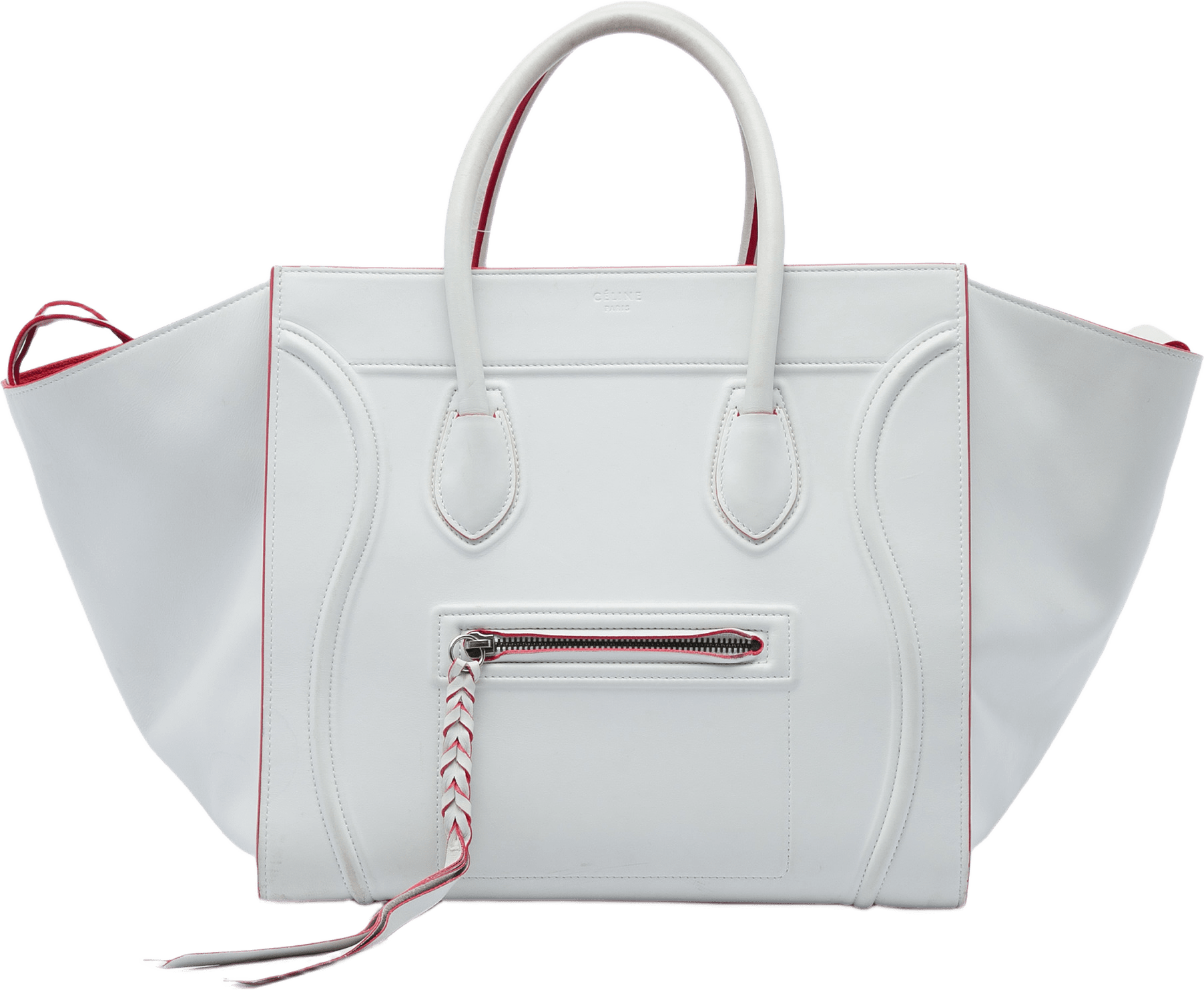 Celine Medium Leather Phantom Luggage Tote, från Luxclusif, i färgen vit.