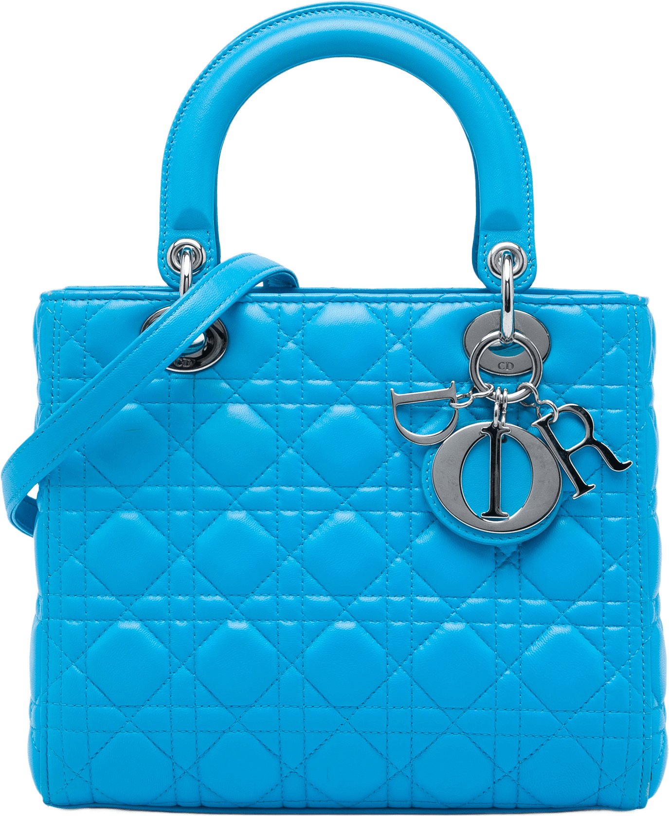 Dior Medium Lambskin Cannage Lady Dior, från Luxclusif, i färgen blå.