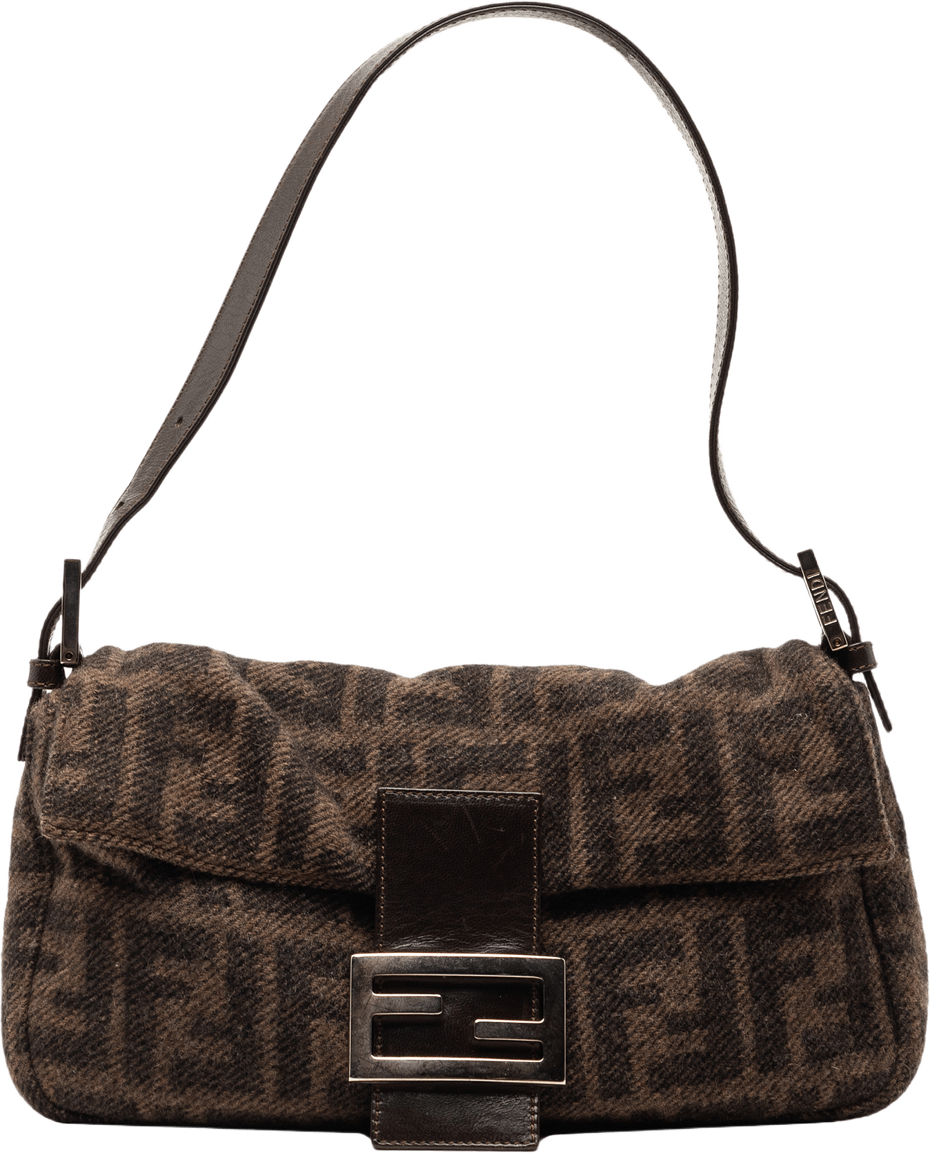Fendi Mini Zucca Wool Baguette, från Luxclusif, i färgen brown.